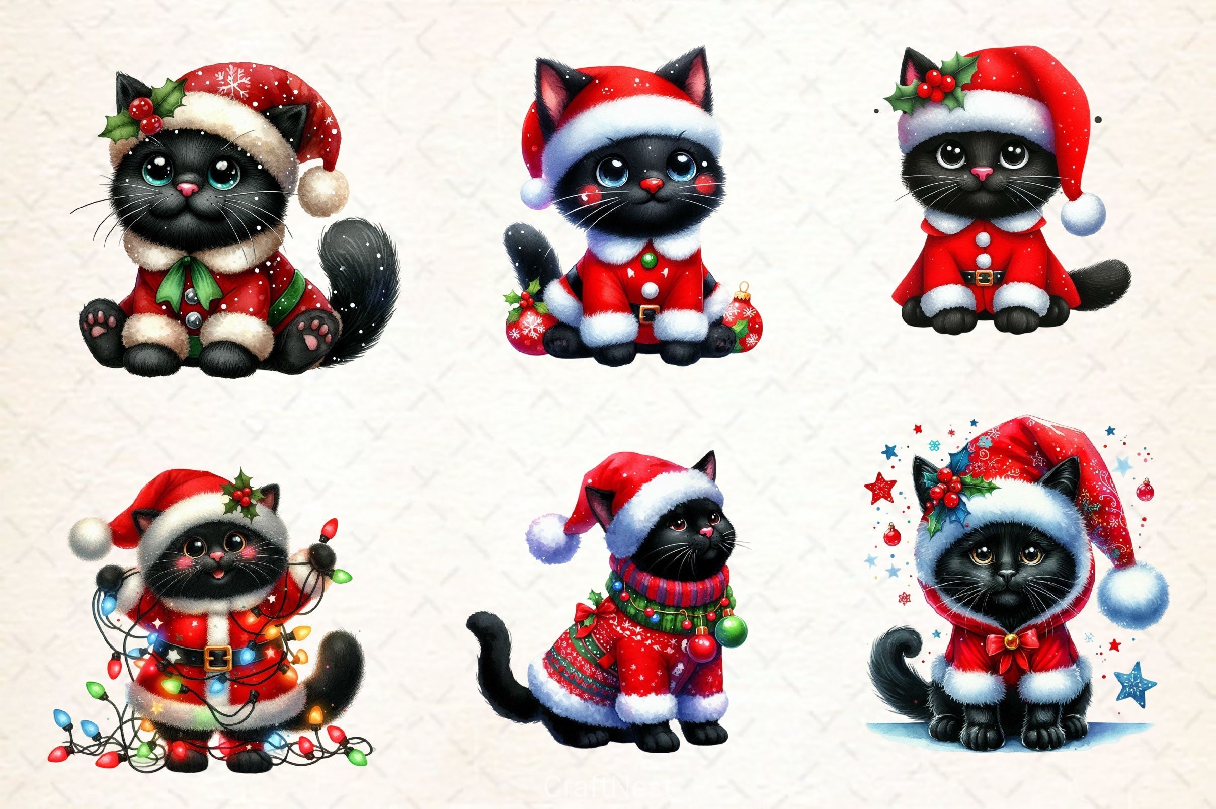 Black Cat With Christmas Costume Clipart Bundle