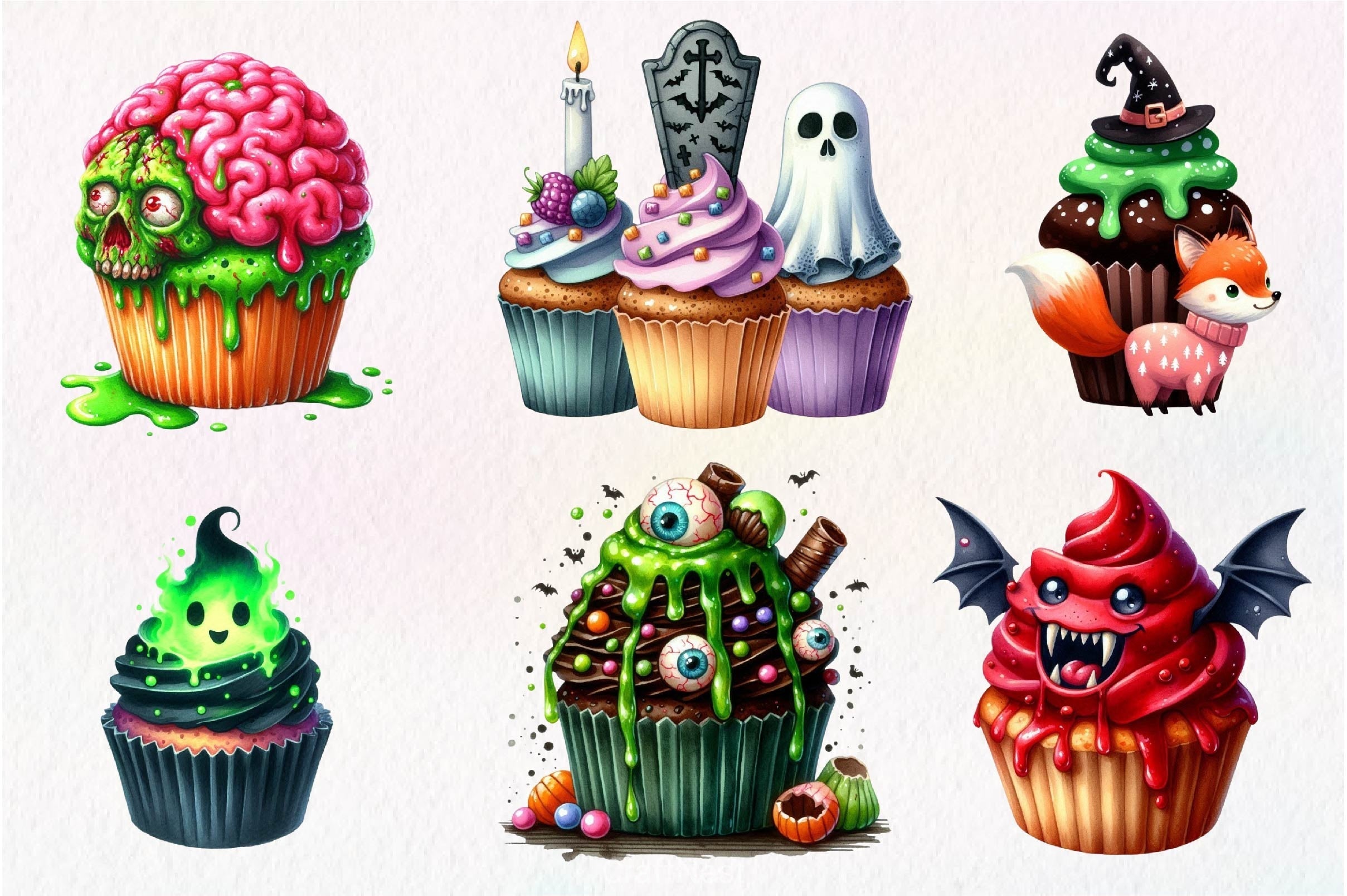 Halloween Scary Cupcake Clipart Bundle
