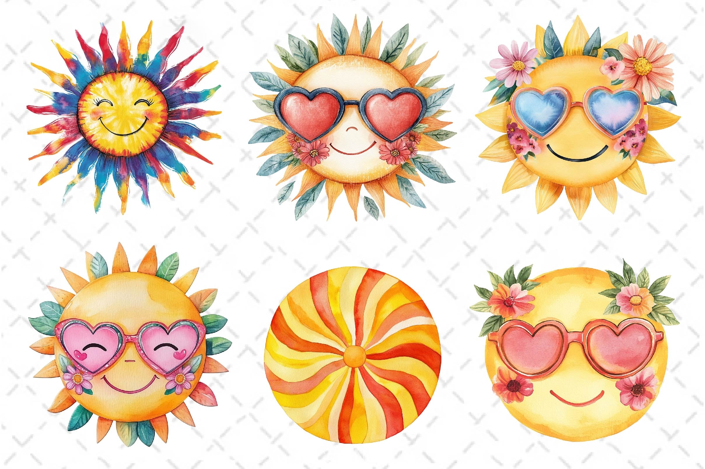 Groovy Cute Summer Sun Clipart Bundle