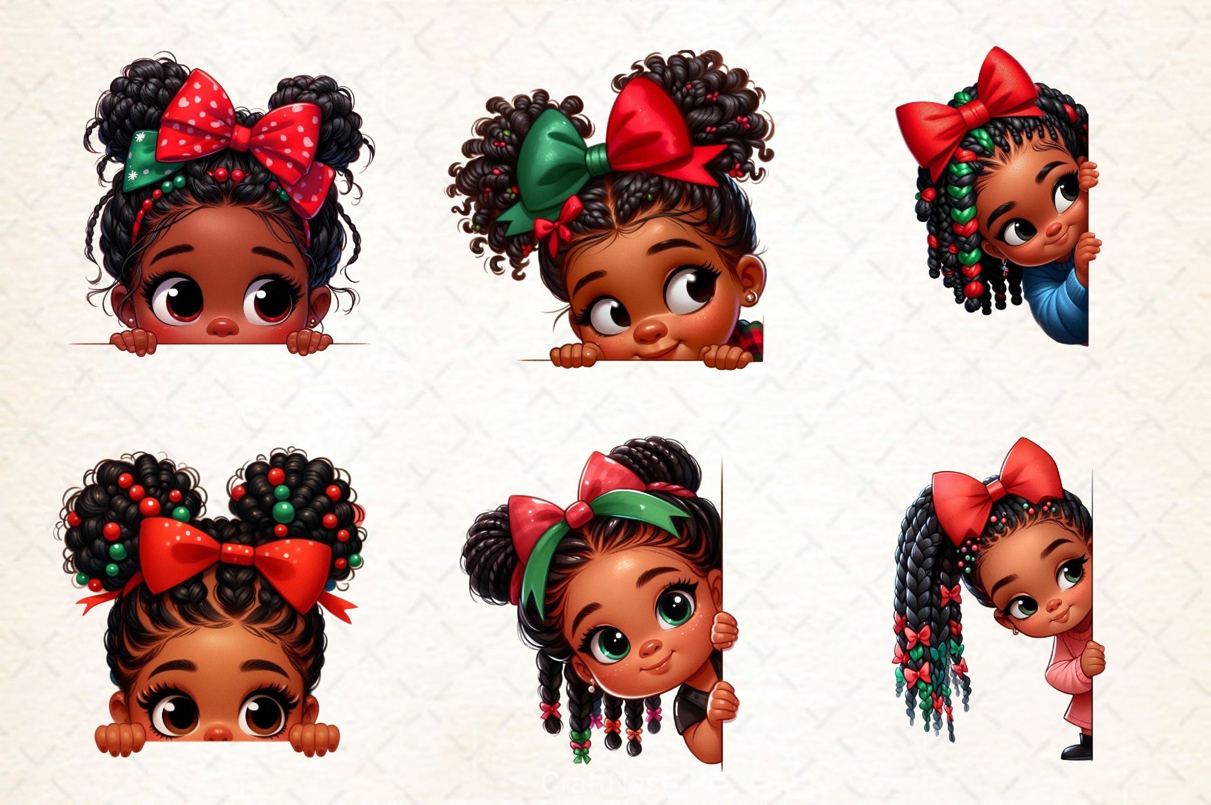 Peeking African American Little Girl Clipart Bundle 3