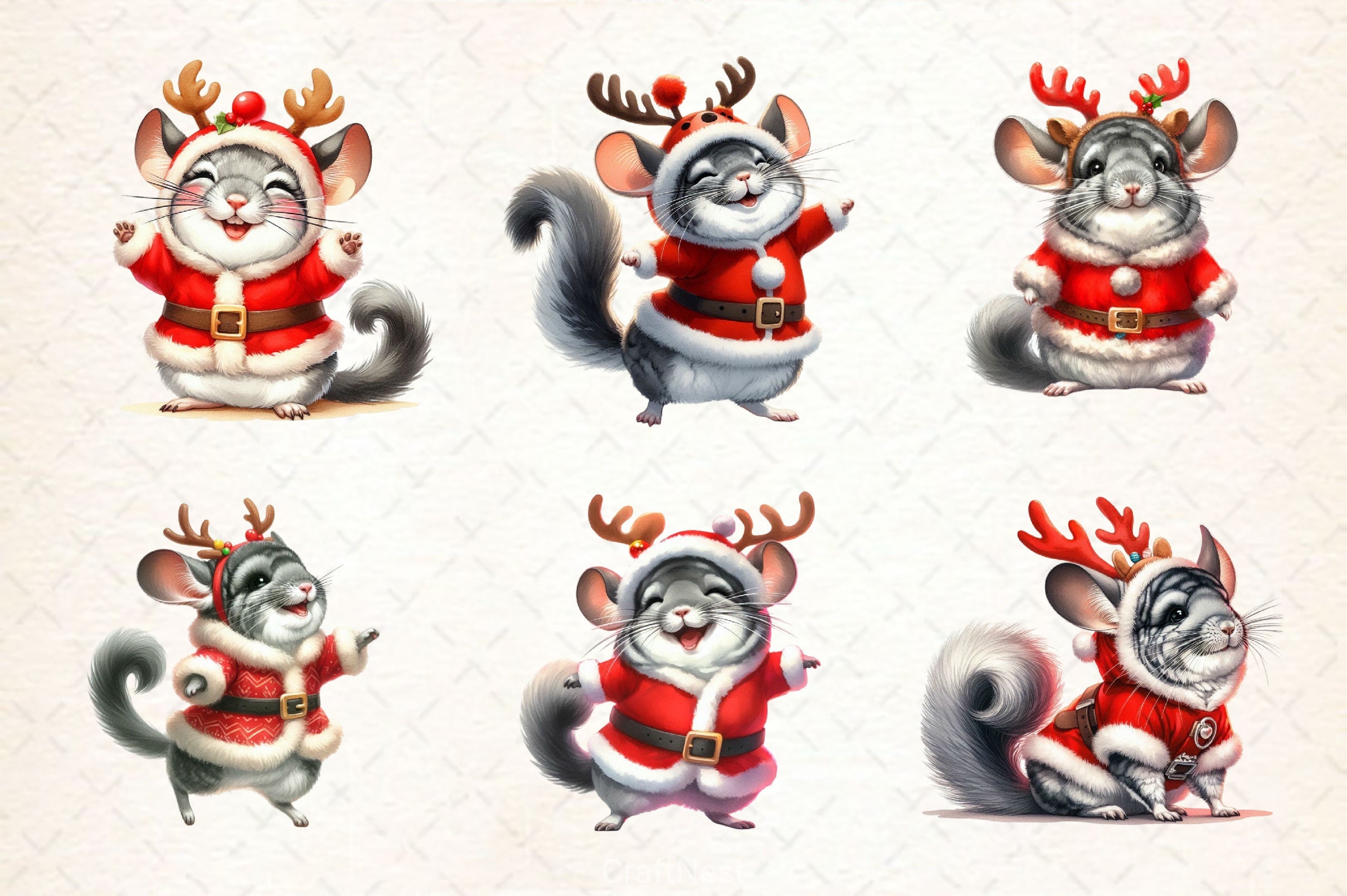 Christmas Chinchilla Clipart Bundle