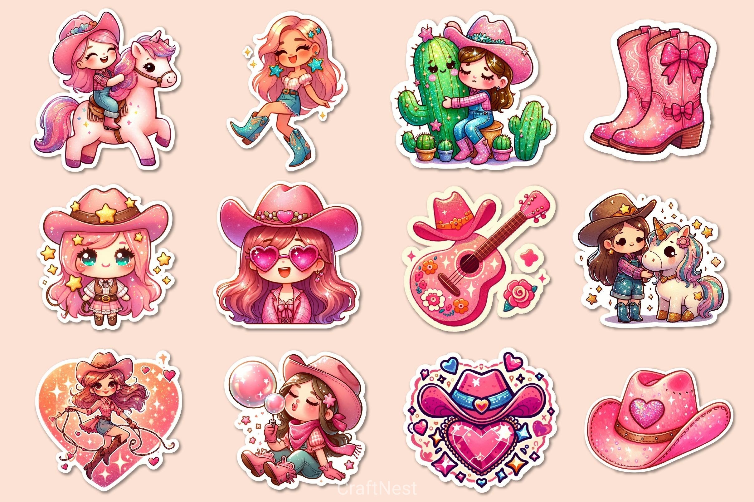 Kawaii Cowgirl Clipart Bundle