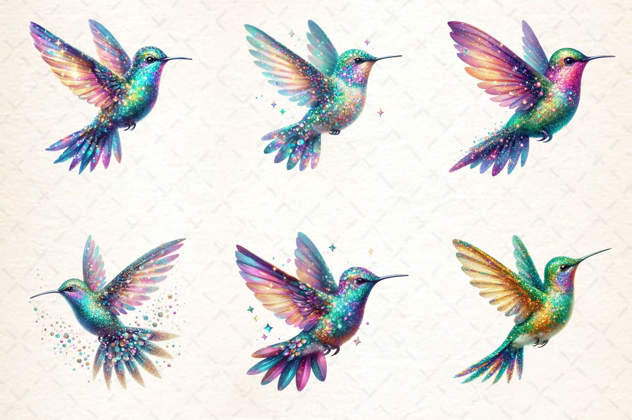Glitter Hummingbirds Clipart Bundle