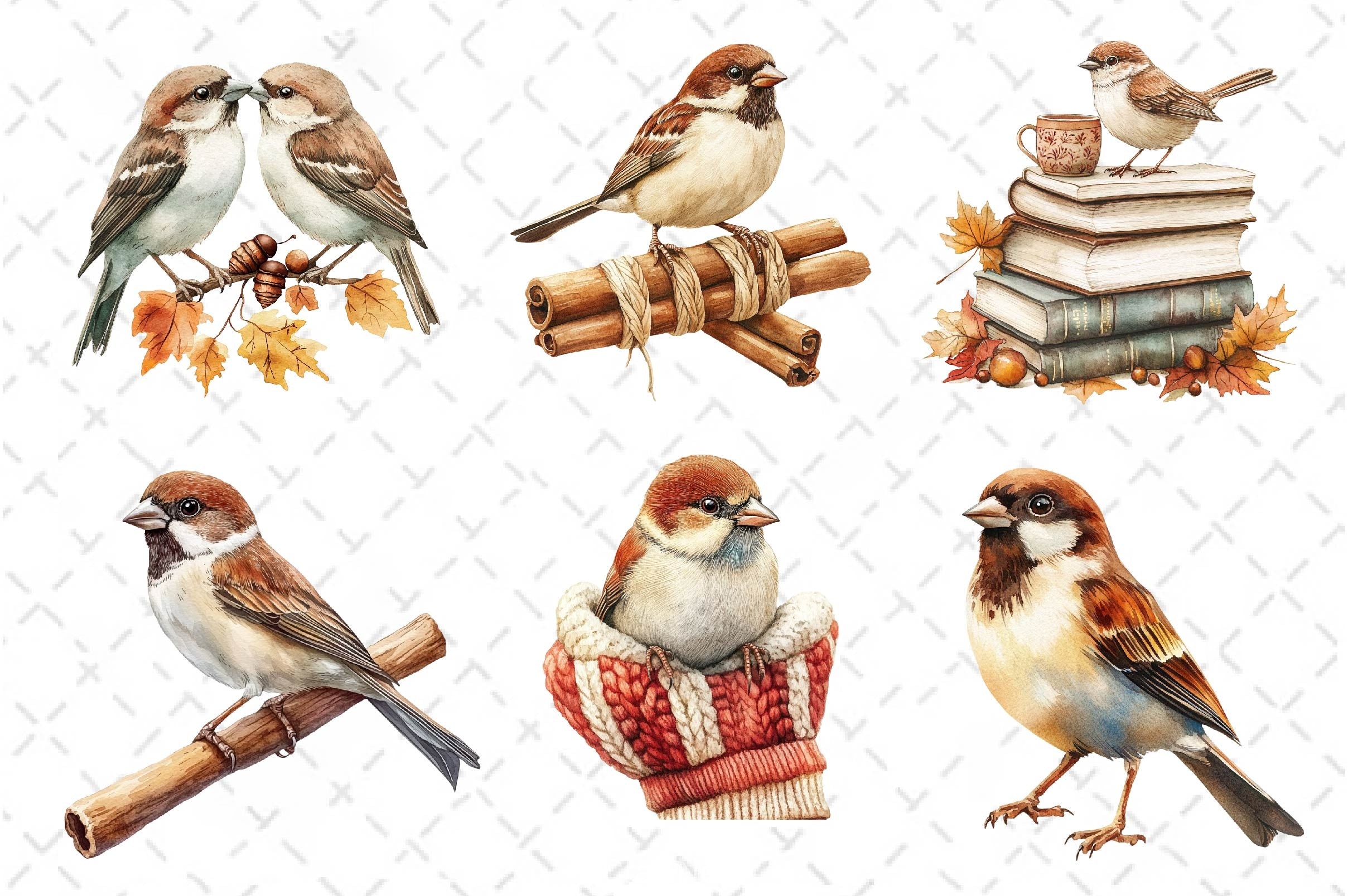 Autumn Sparrows Bird Clipart Bundle 2