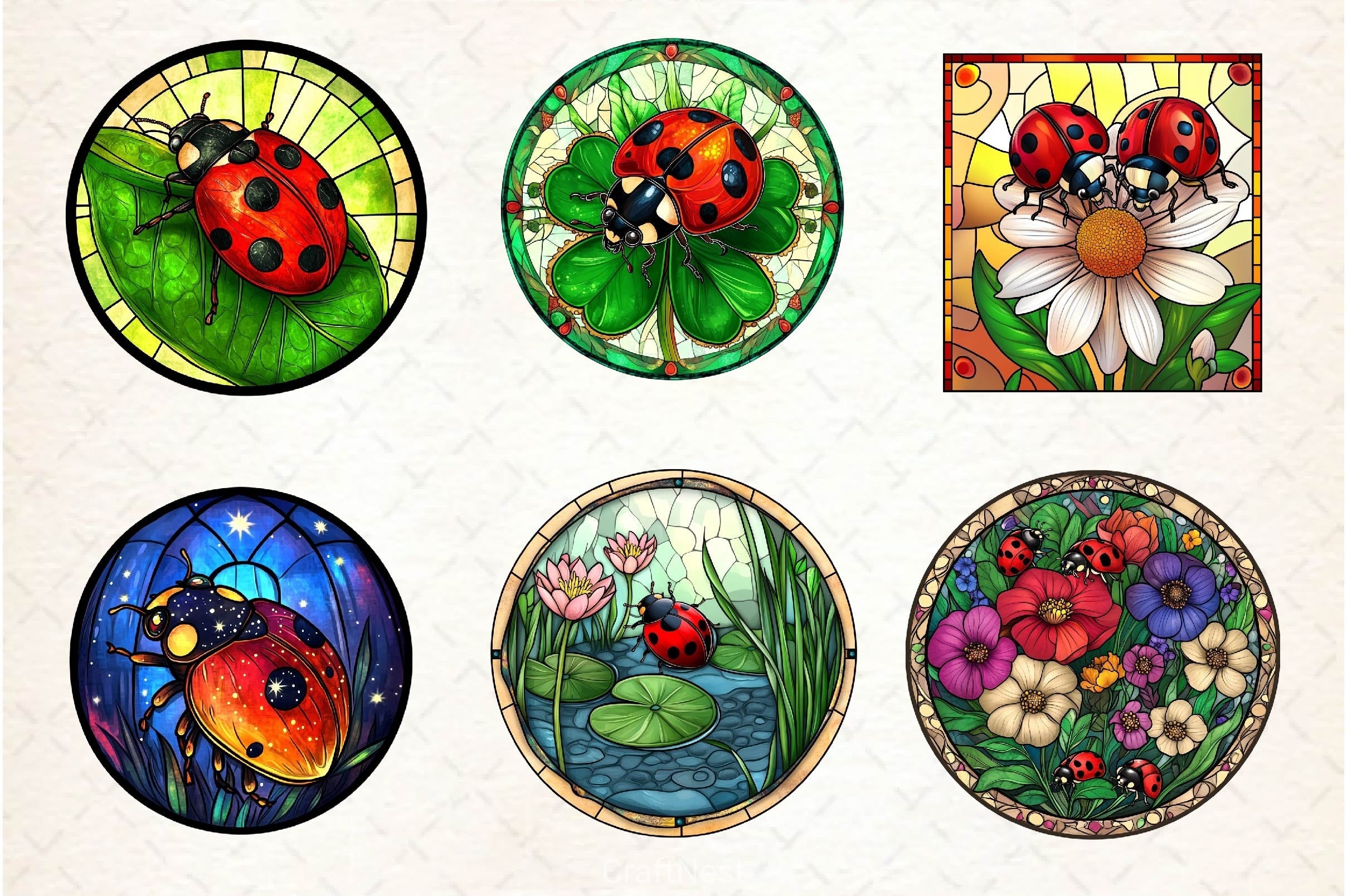 Ladybug Stained Glass Clipart Bundle