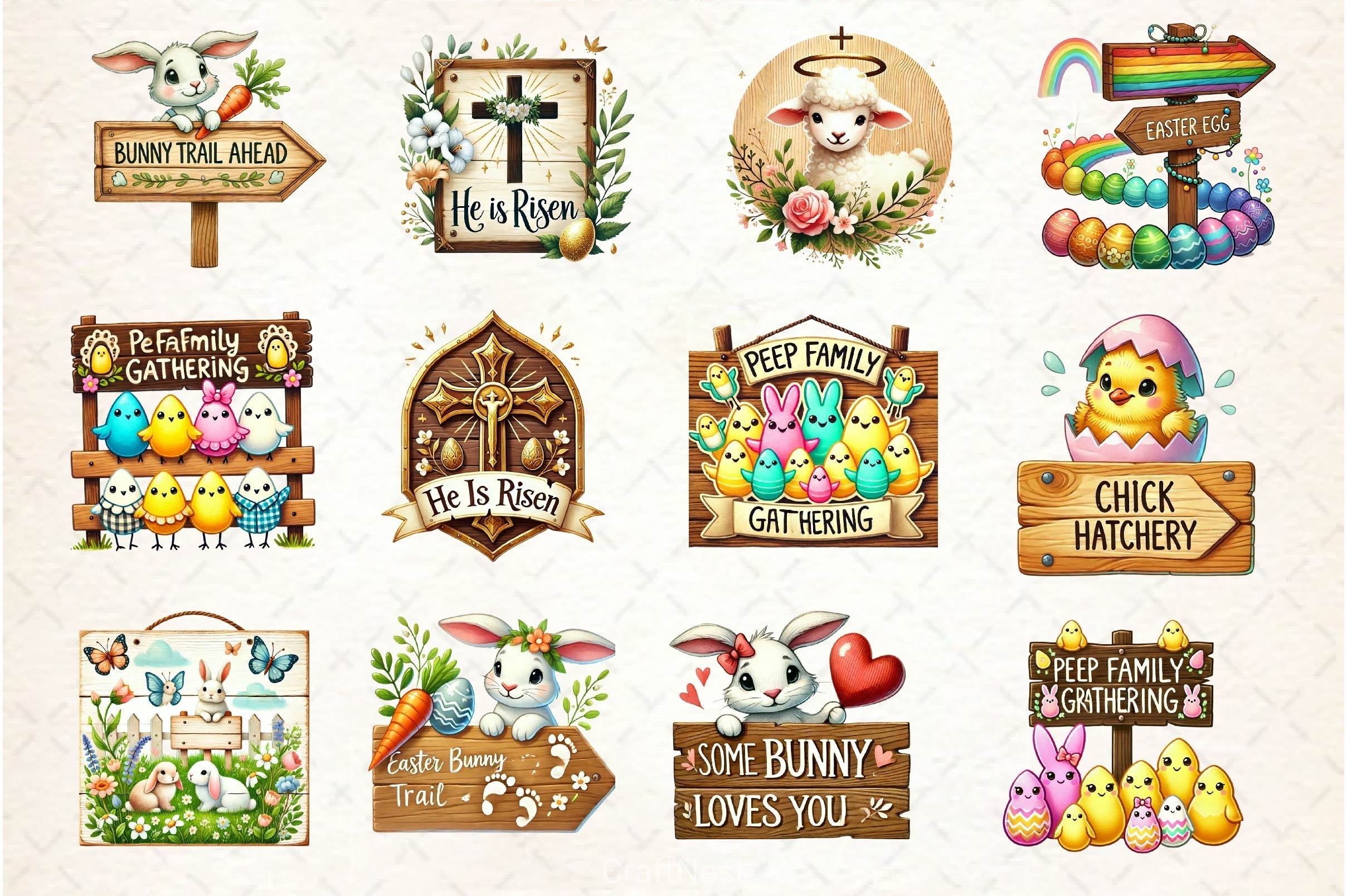 Easter Wooden Sign Clipart Bundle 2