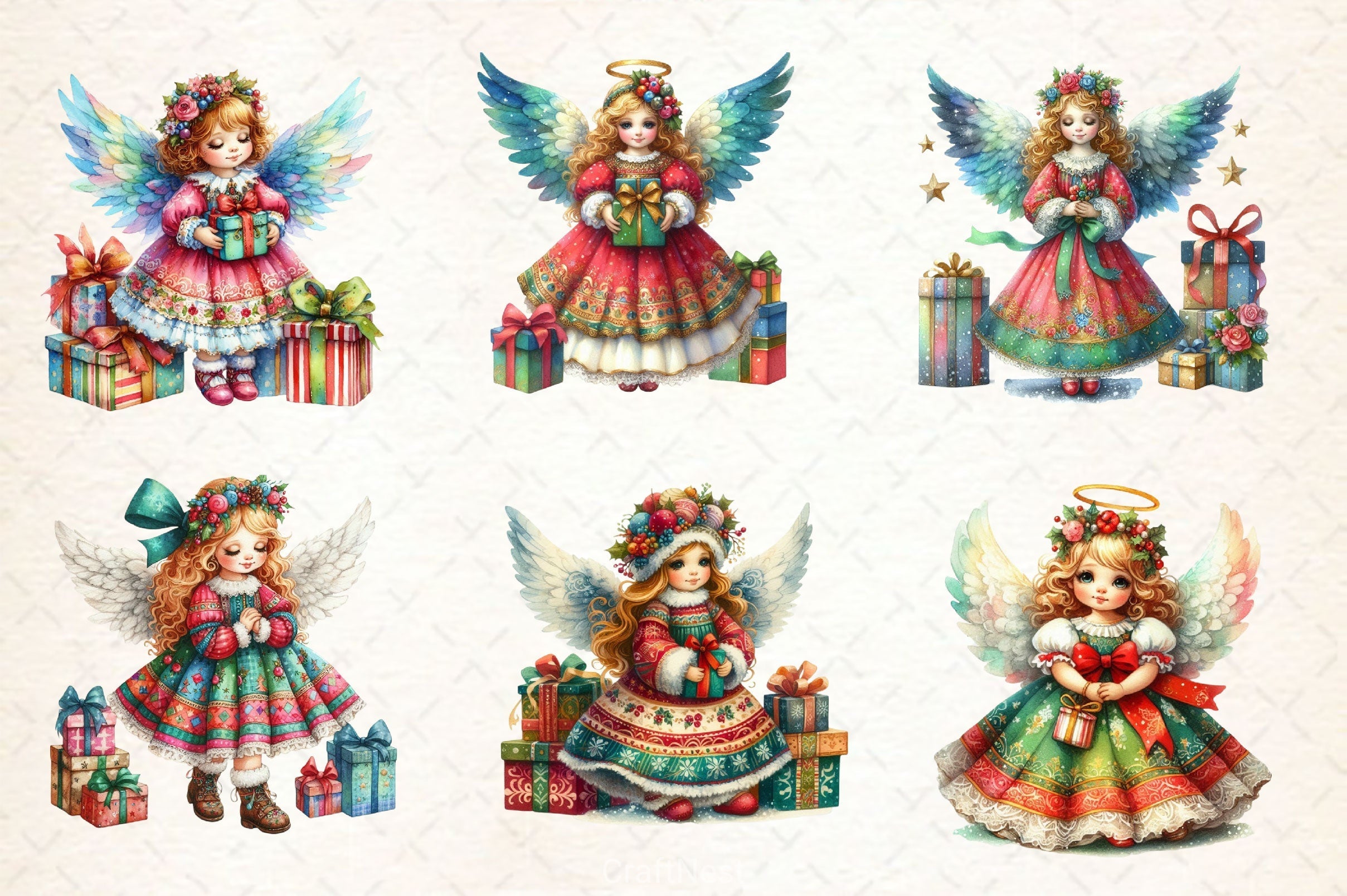 Vintage Christmas Angel Clipart Bundle 2