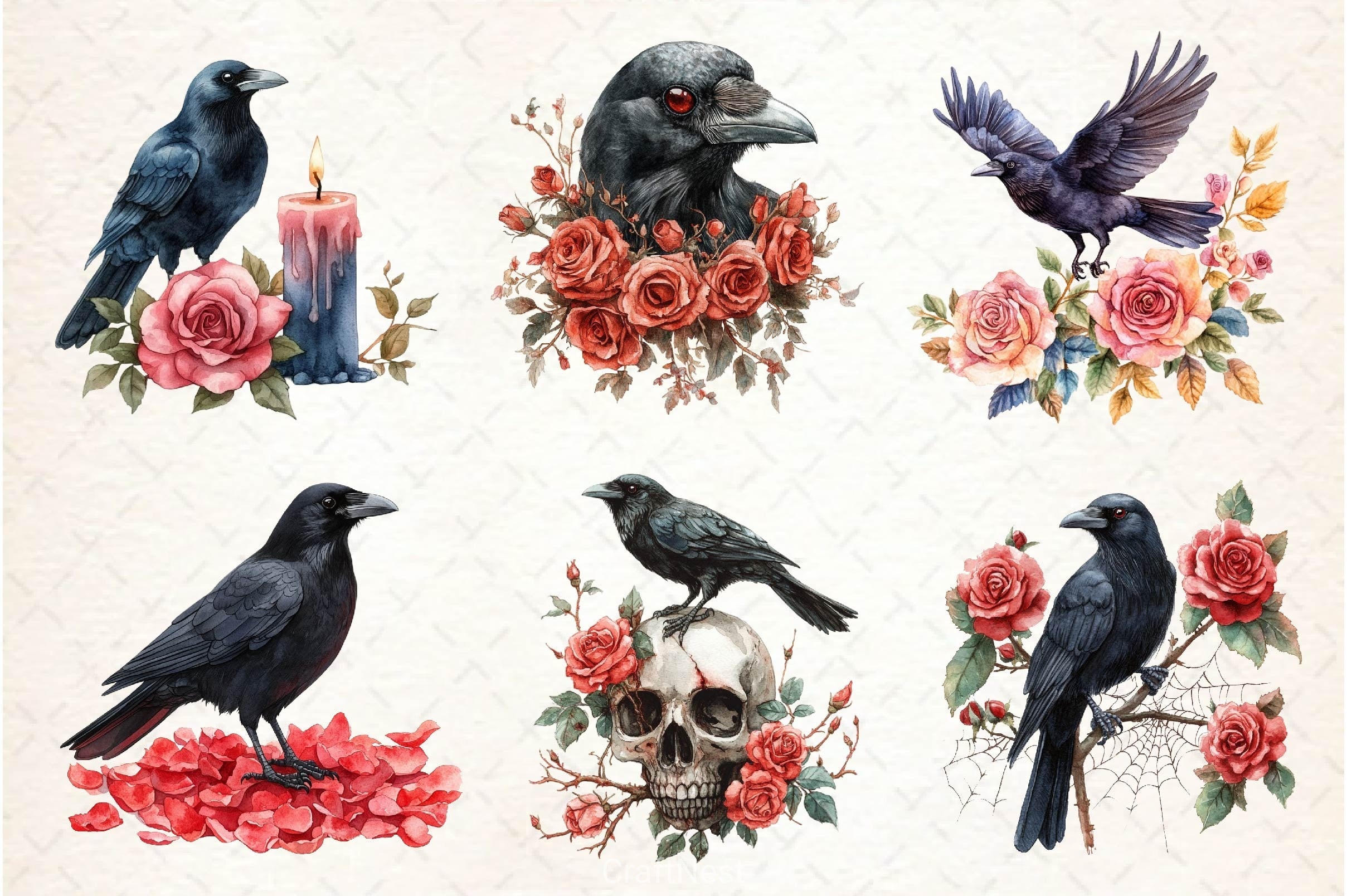 Creepy Crow Clipart Bundle