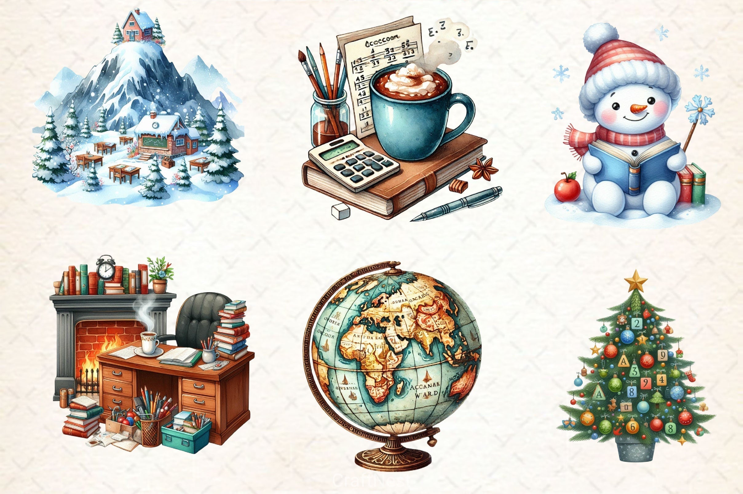 Cozy Winter Educational Clipart Bundle 2