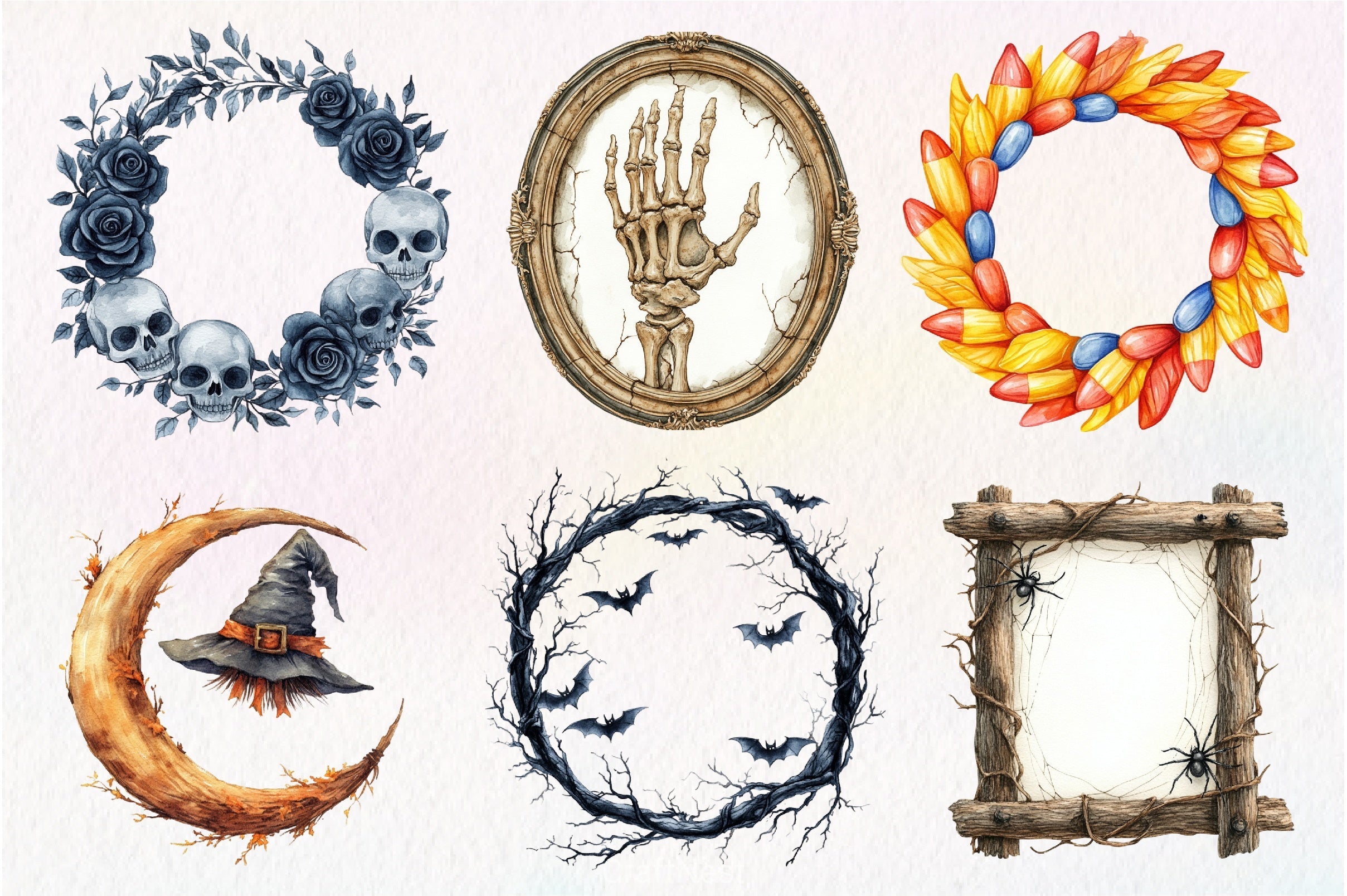 Spooky Halloween Frames Clipart Bundle