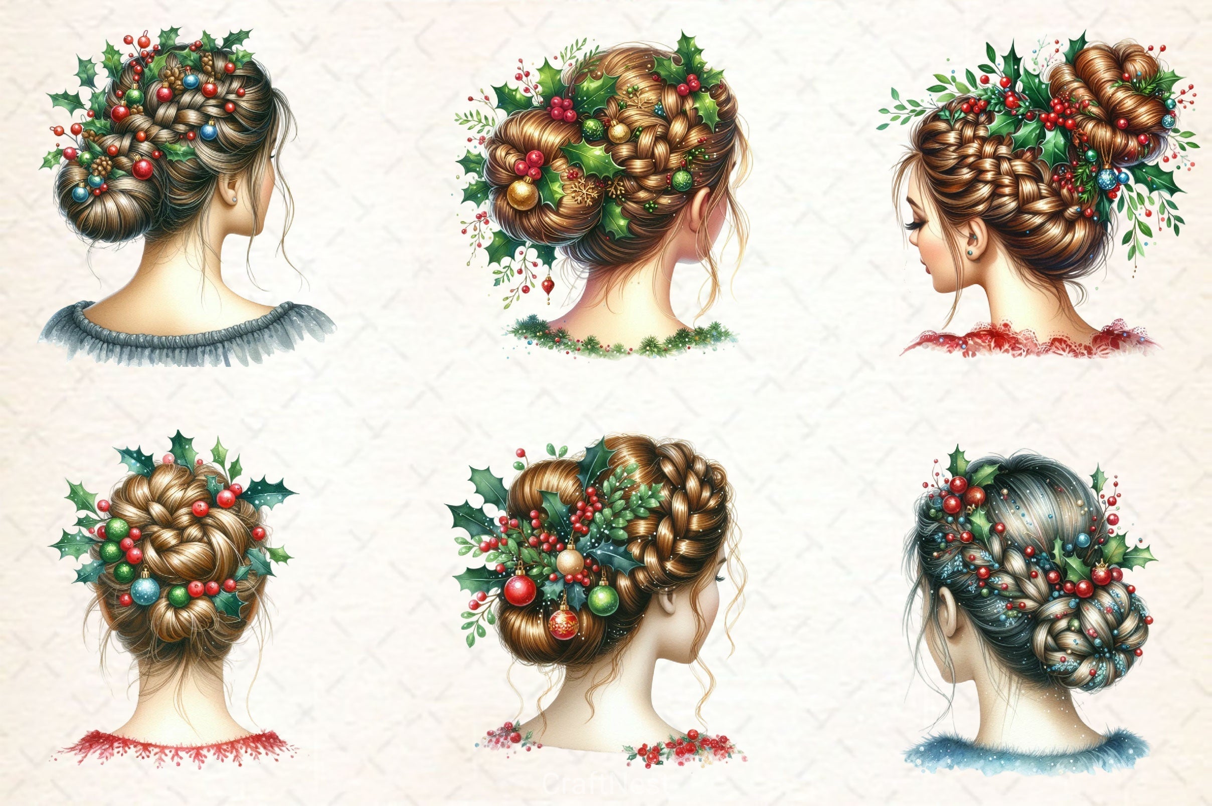 Hair Girl Christmas Clipart Bundle