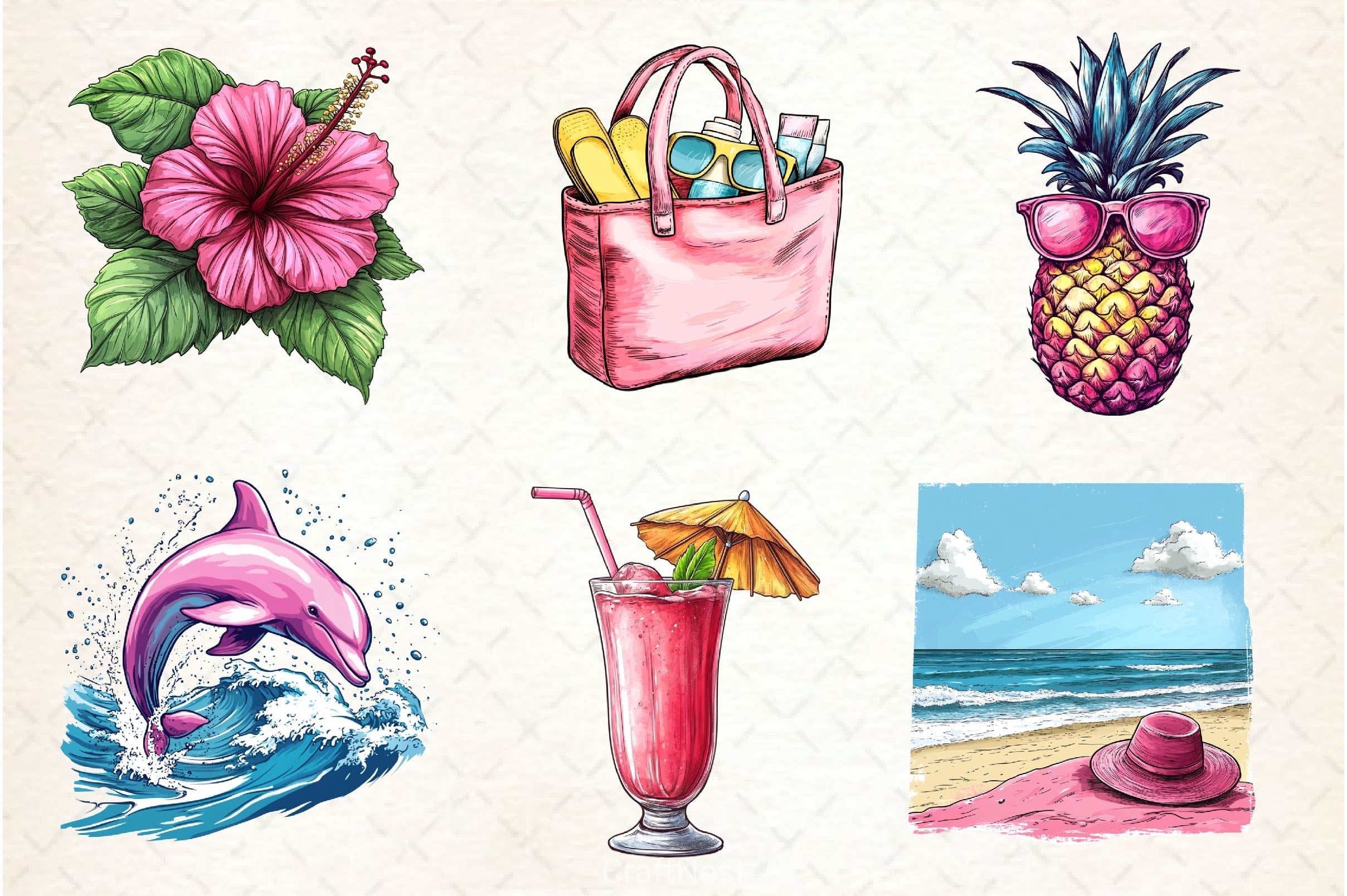 Pink Summer Clipart Bundle 3