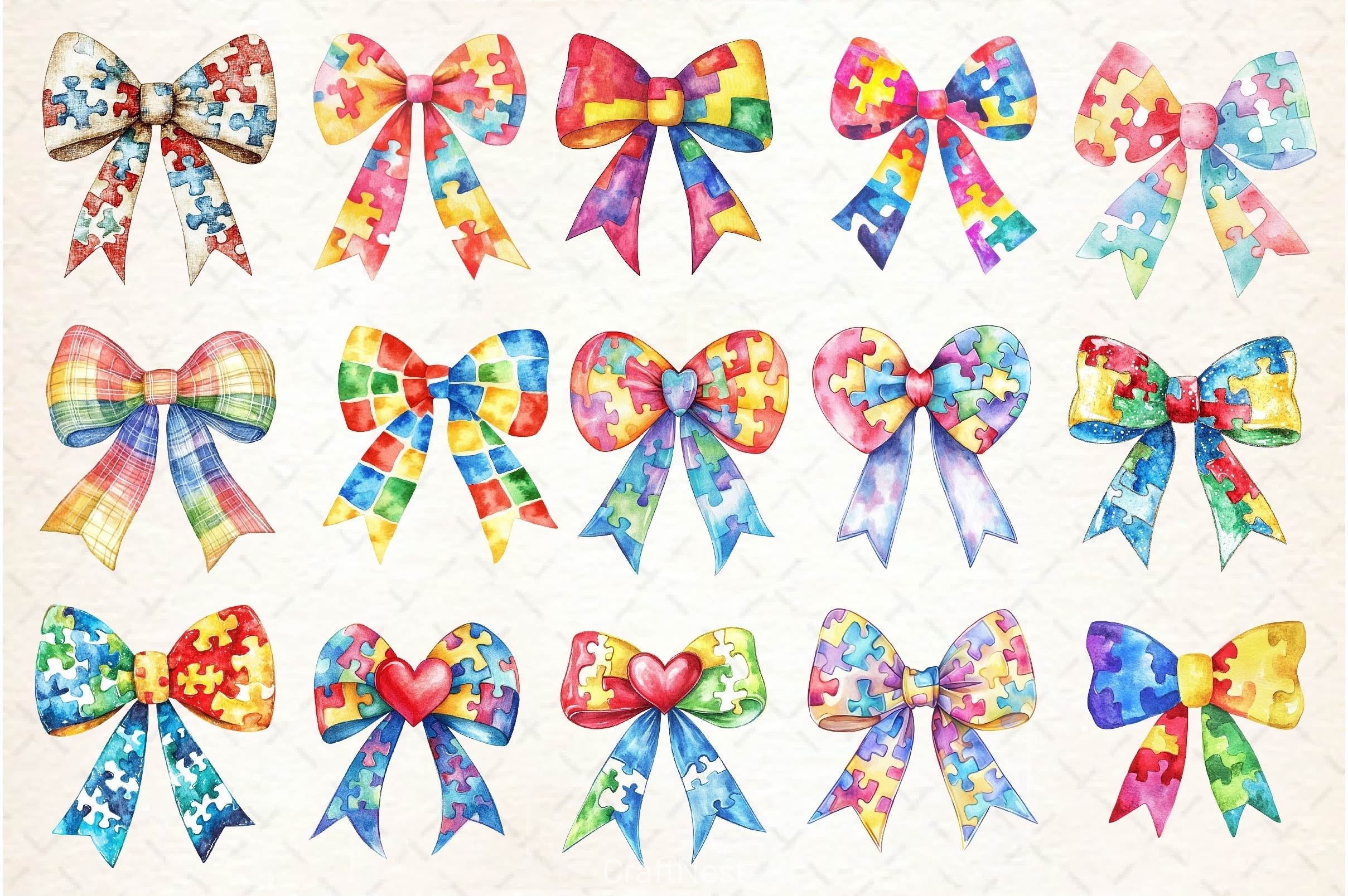 Autism Awareness Bow Clipart Bundle 2