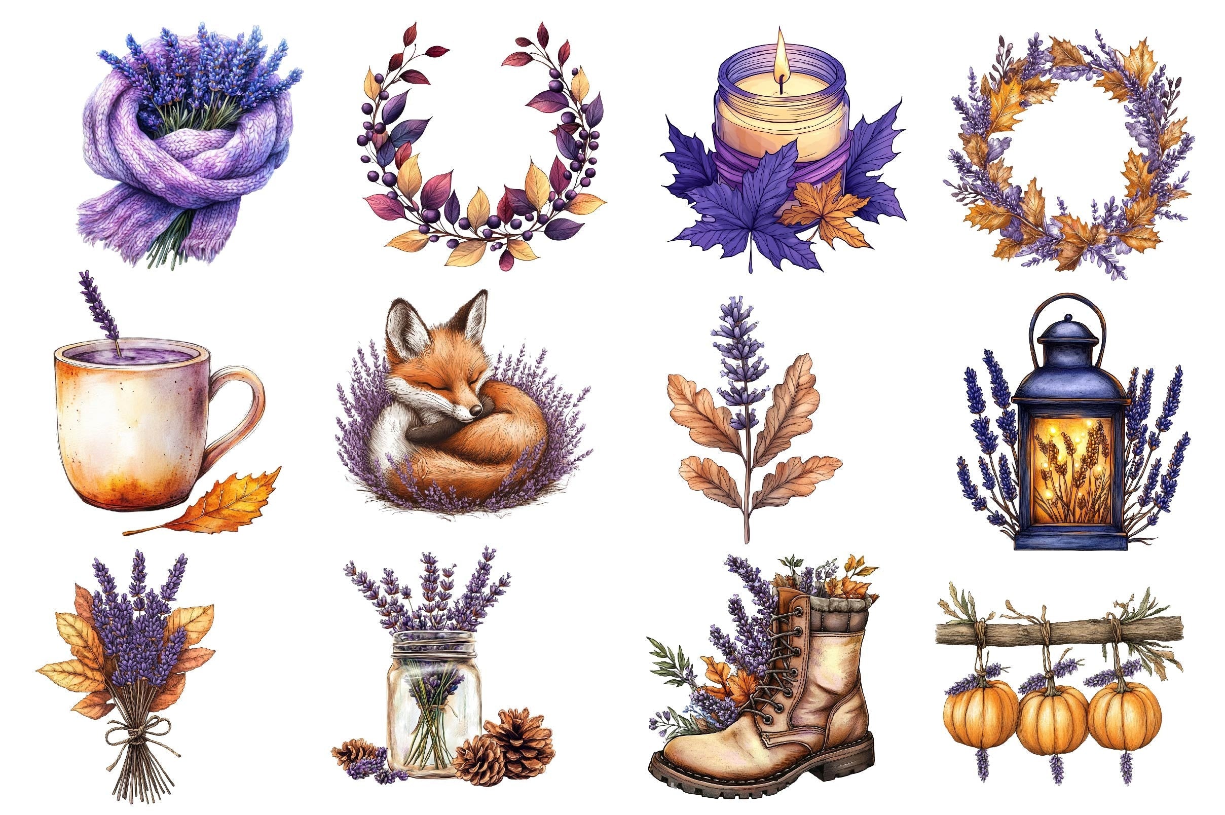 Lavender Fall Clipart Bundle 3