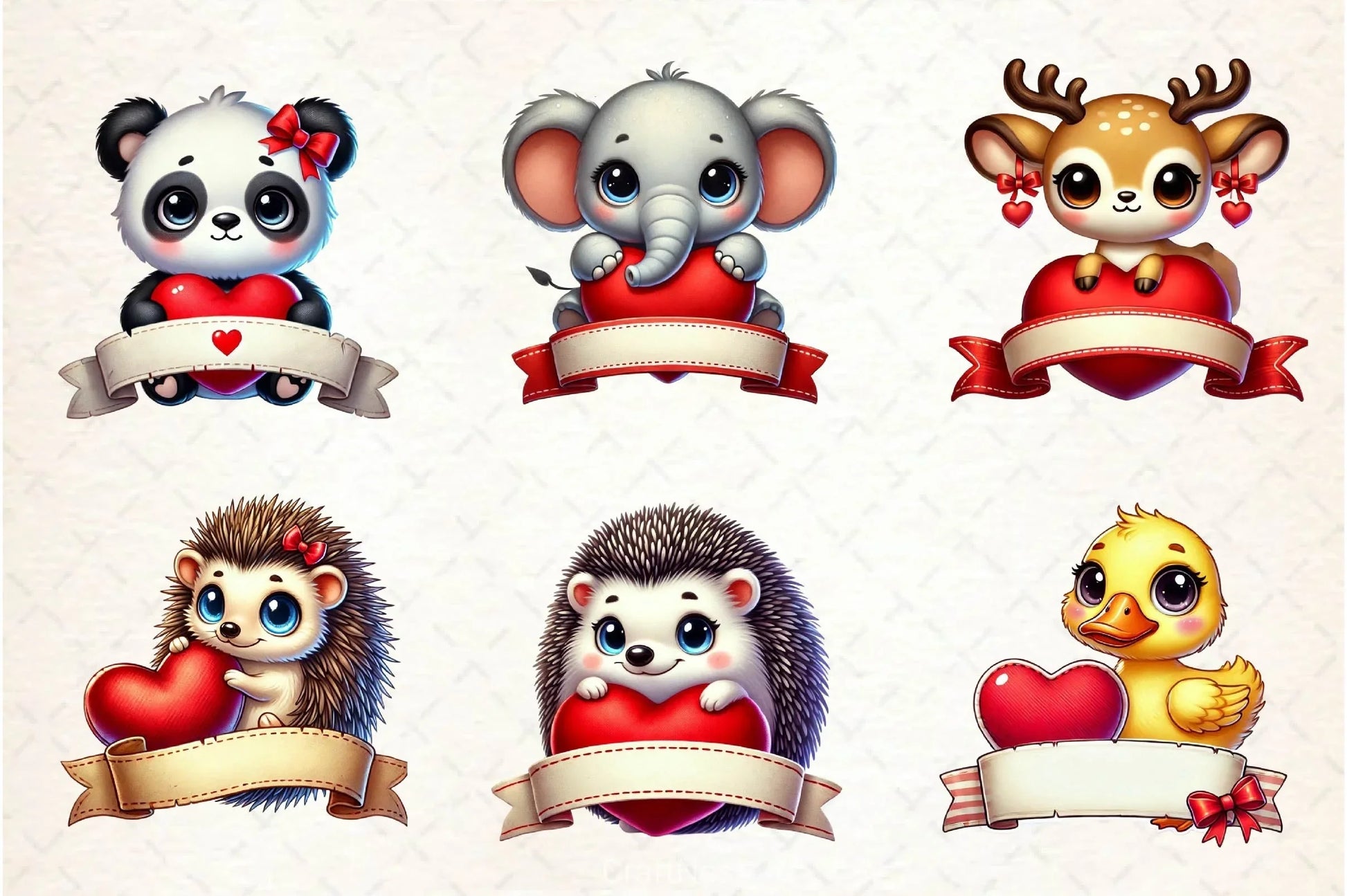 Valentine Animal Red Heart Banner Clipart Bundle - CraftNest - Digital Crafting and Art