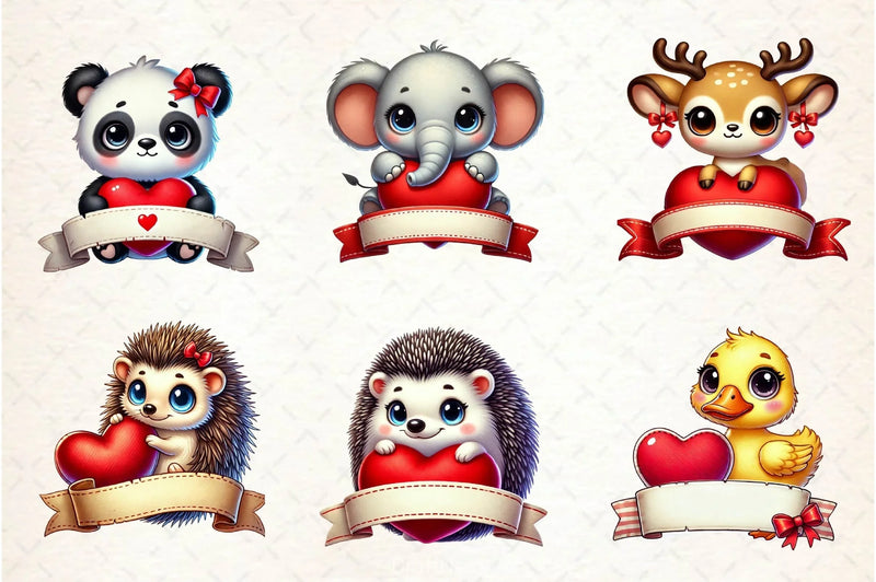Valentine Animal Red Heart Banner Clipart Bundle - CraftNest - Digital Crafting and Art