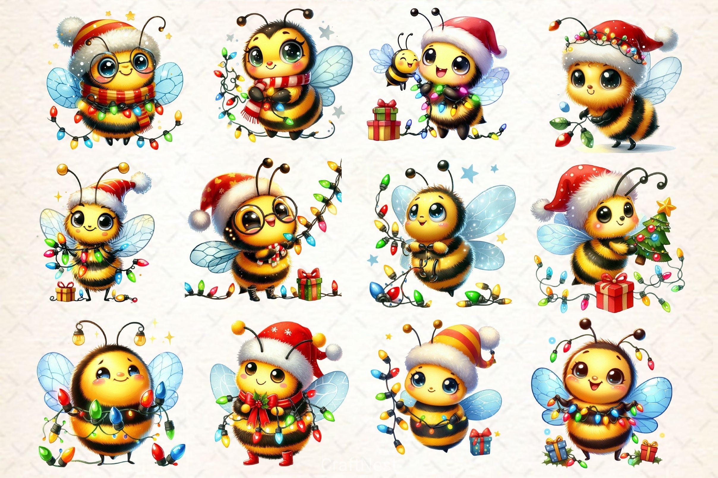 Christmas Funny Bee Clipart Bundle 2