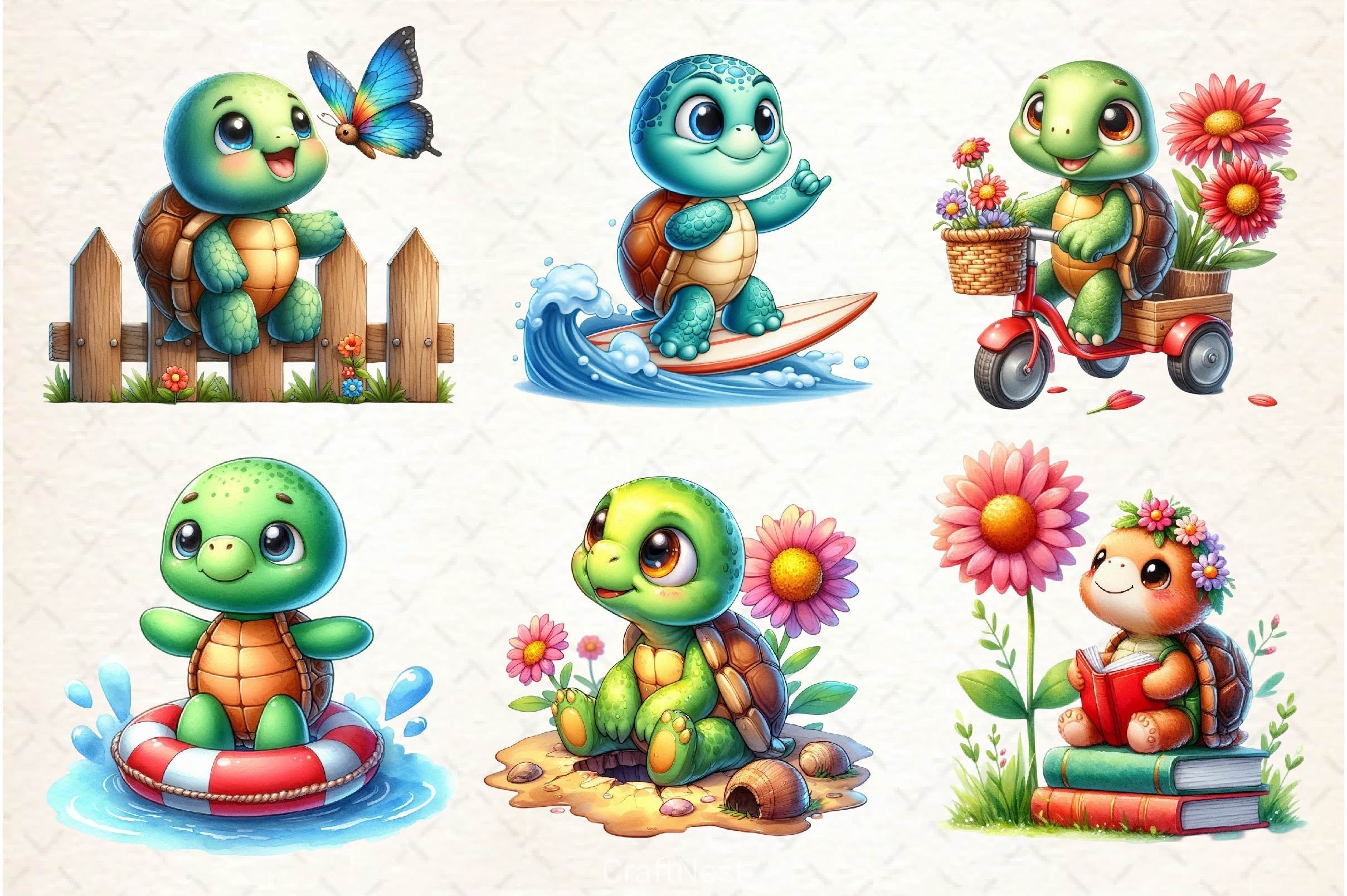 Spring Cute Turtle Clipart Bundle