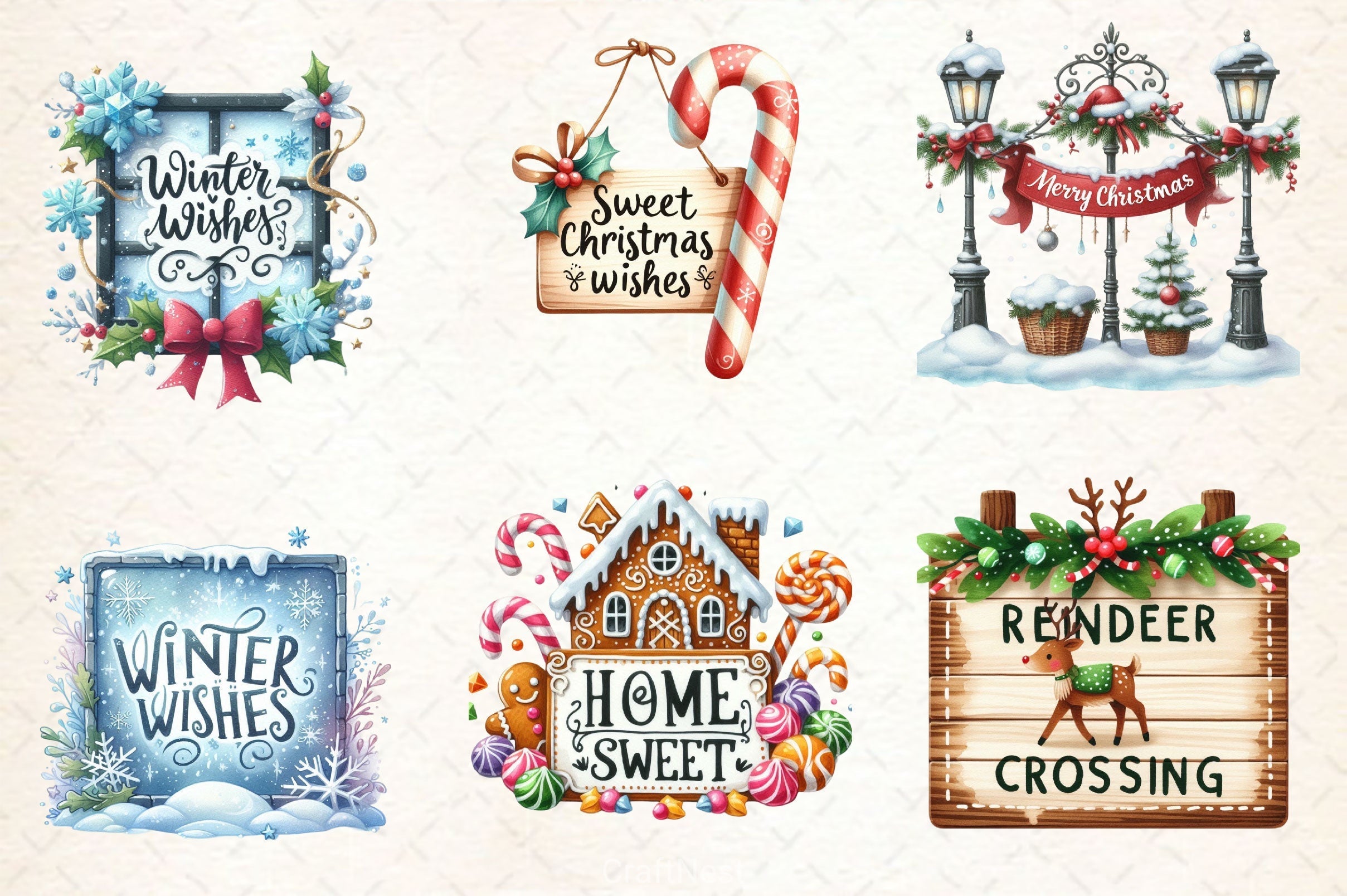 Cute Christmas Signs Clipart Bundle 2