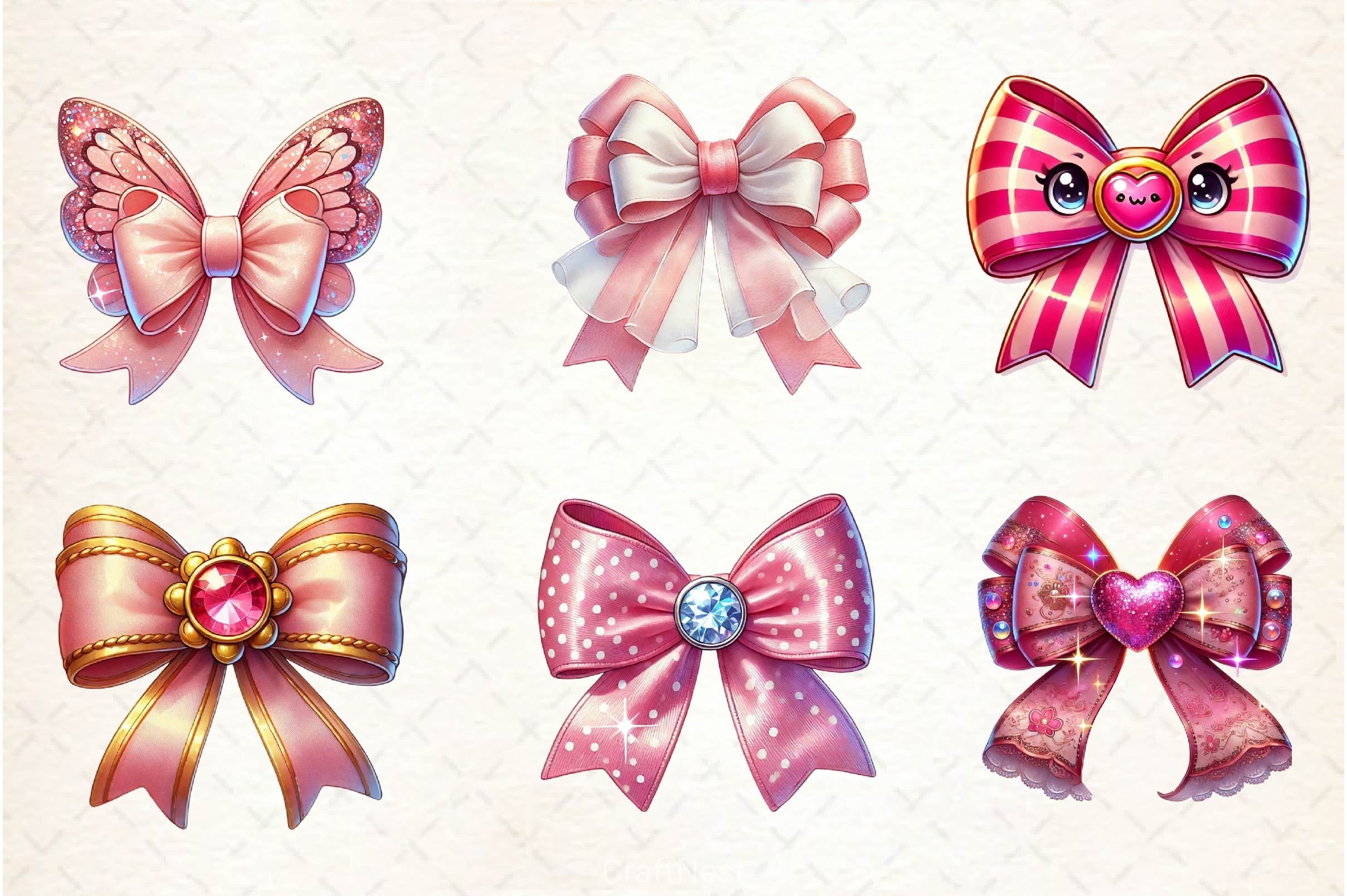 Pink Coquette Valentine Bow Clipart Bundle 2
