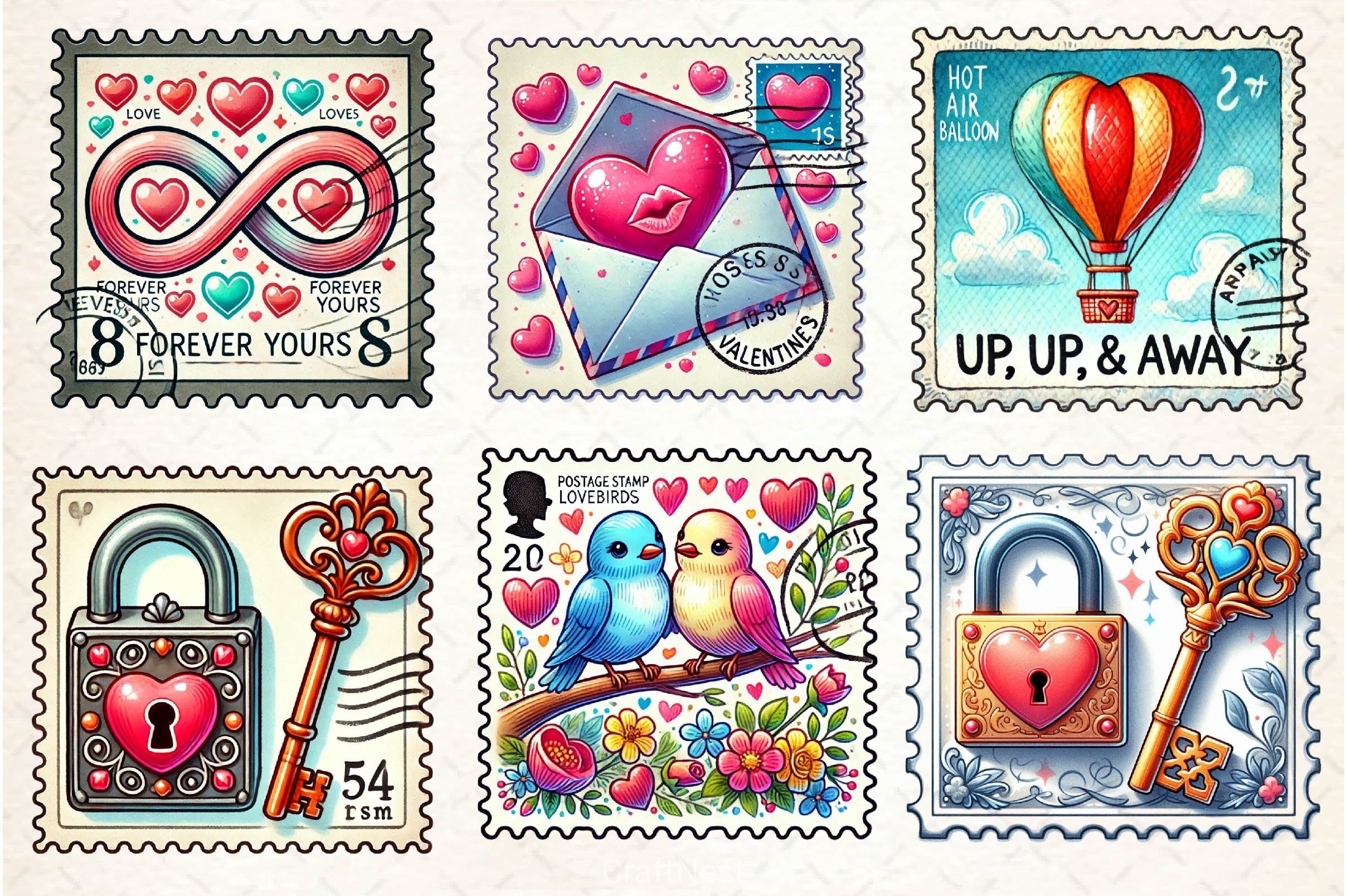 Valentine Postage Stamp Clipart Bundle