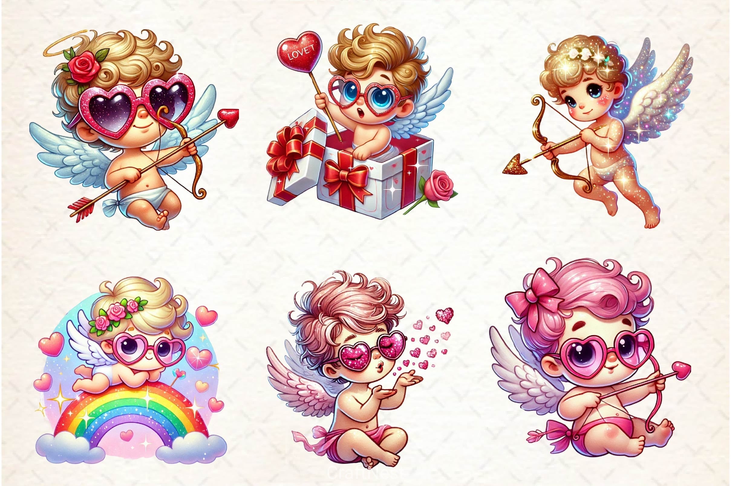Cute Pink Cupids Clipart Bundle