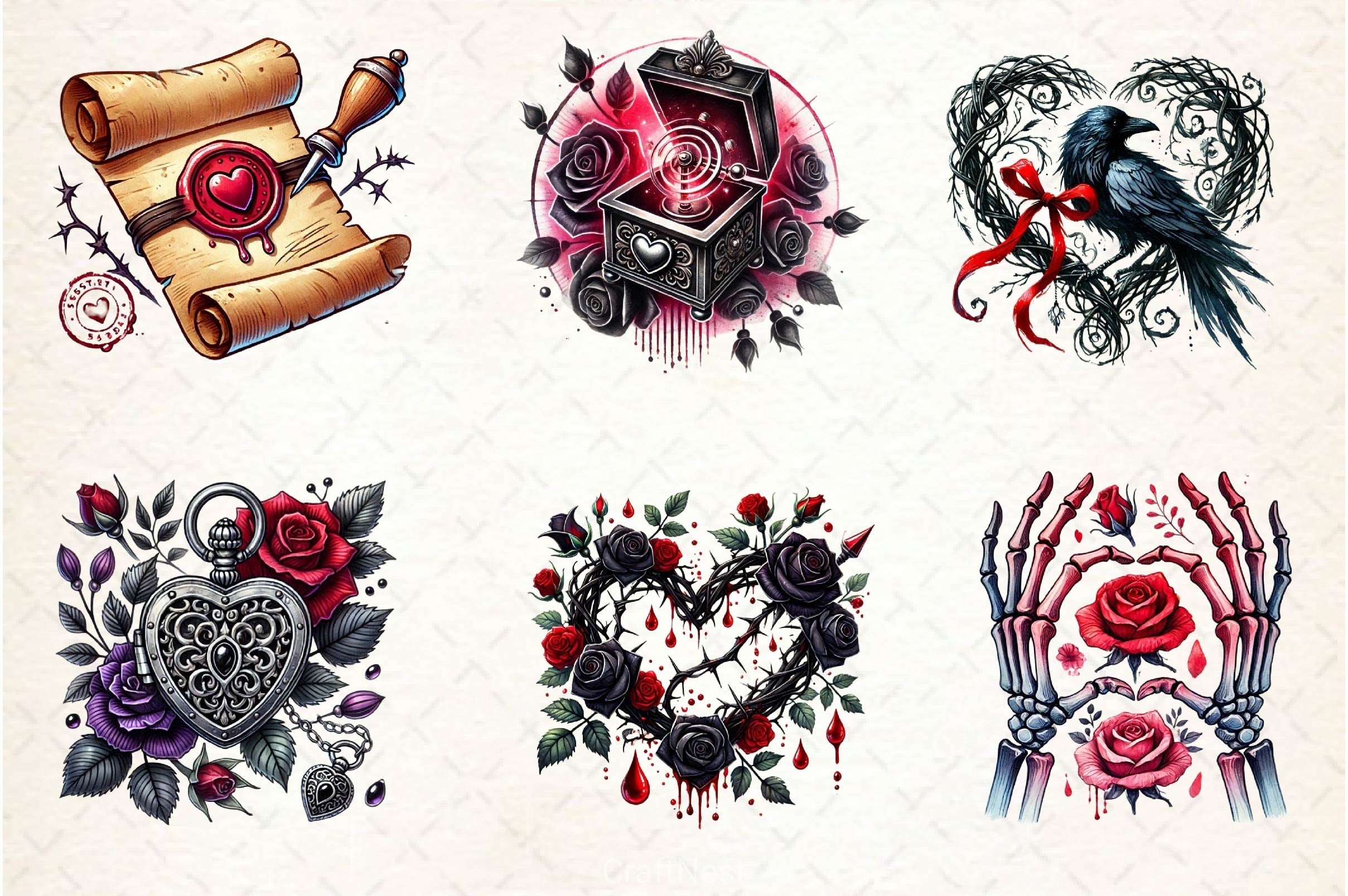 Love Gothic Valentines Day Clipart Bundle