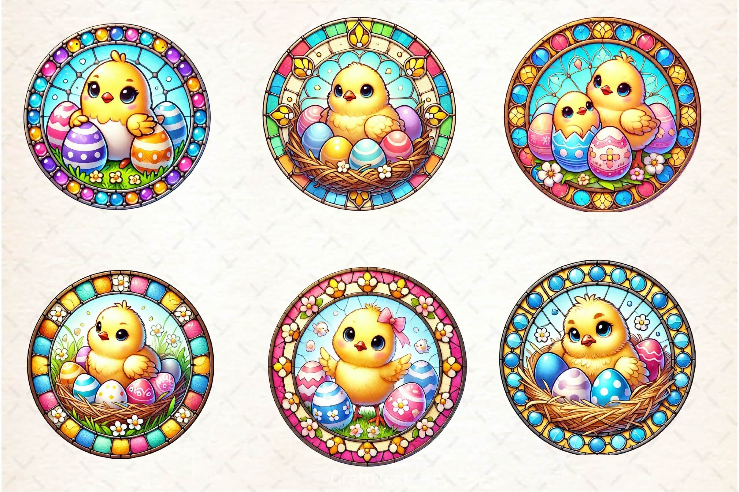 Easter Stained Glass Chick Clipart Bundle
