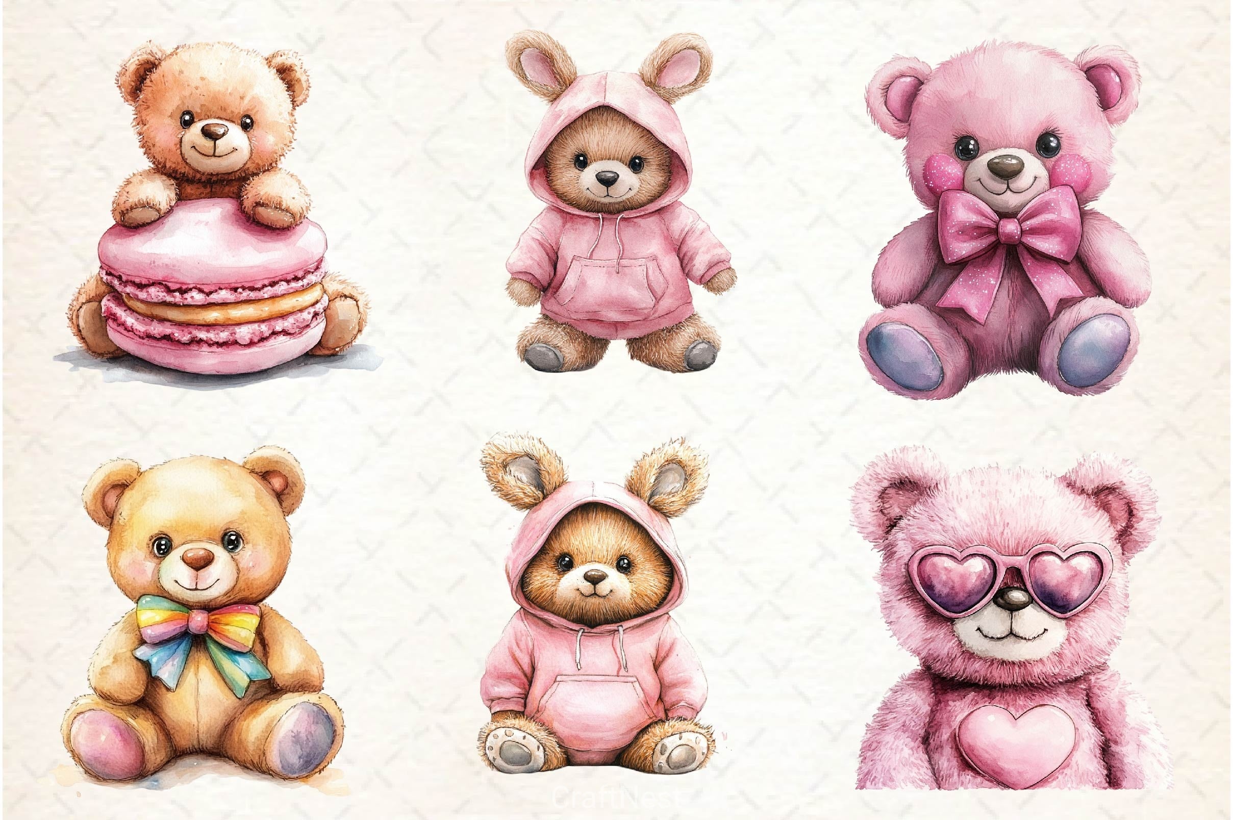 Pink Cute Blush Teddy Bear Clipart Bundle 4