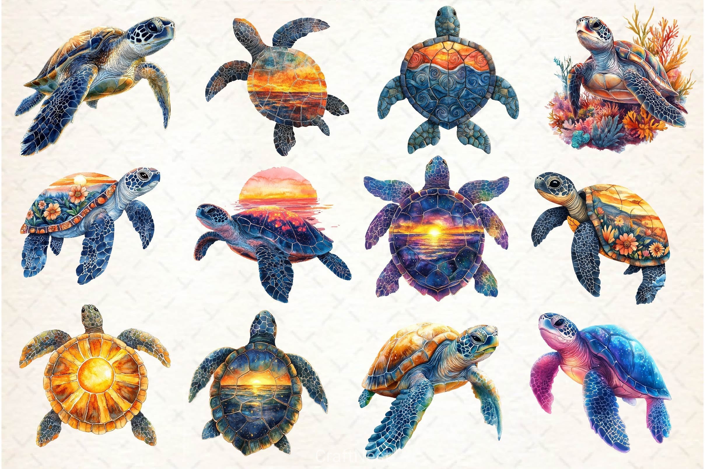 Sunset Sea Turtle Clipart Bundle