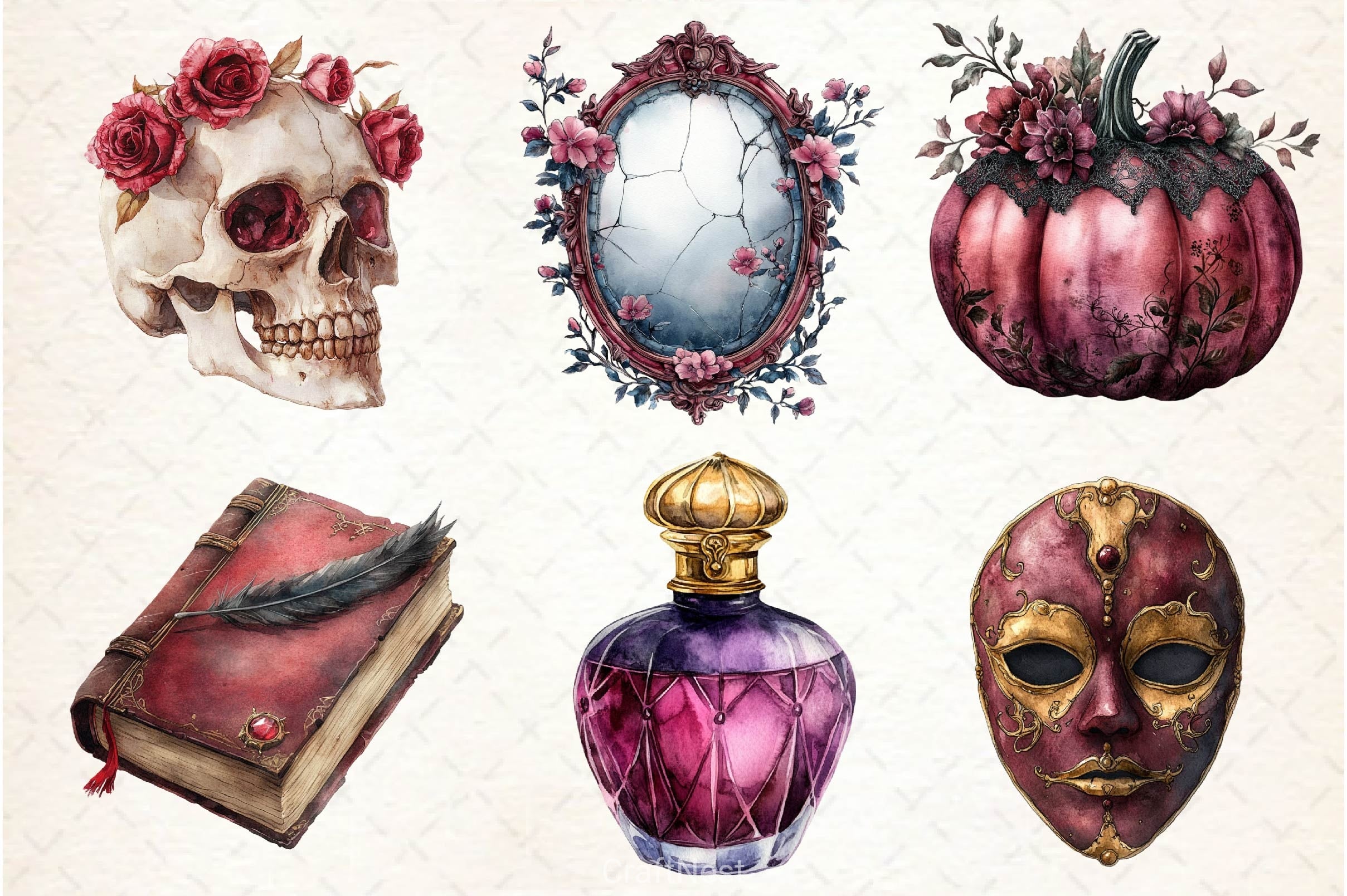 Burgundy Halloween Clipart Bundle 2
