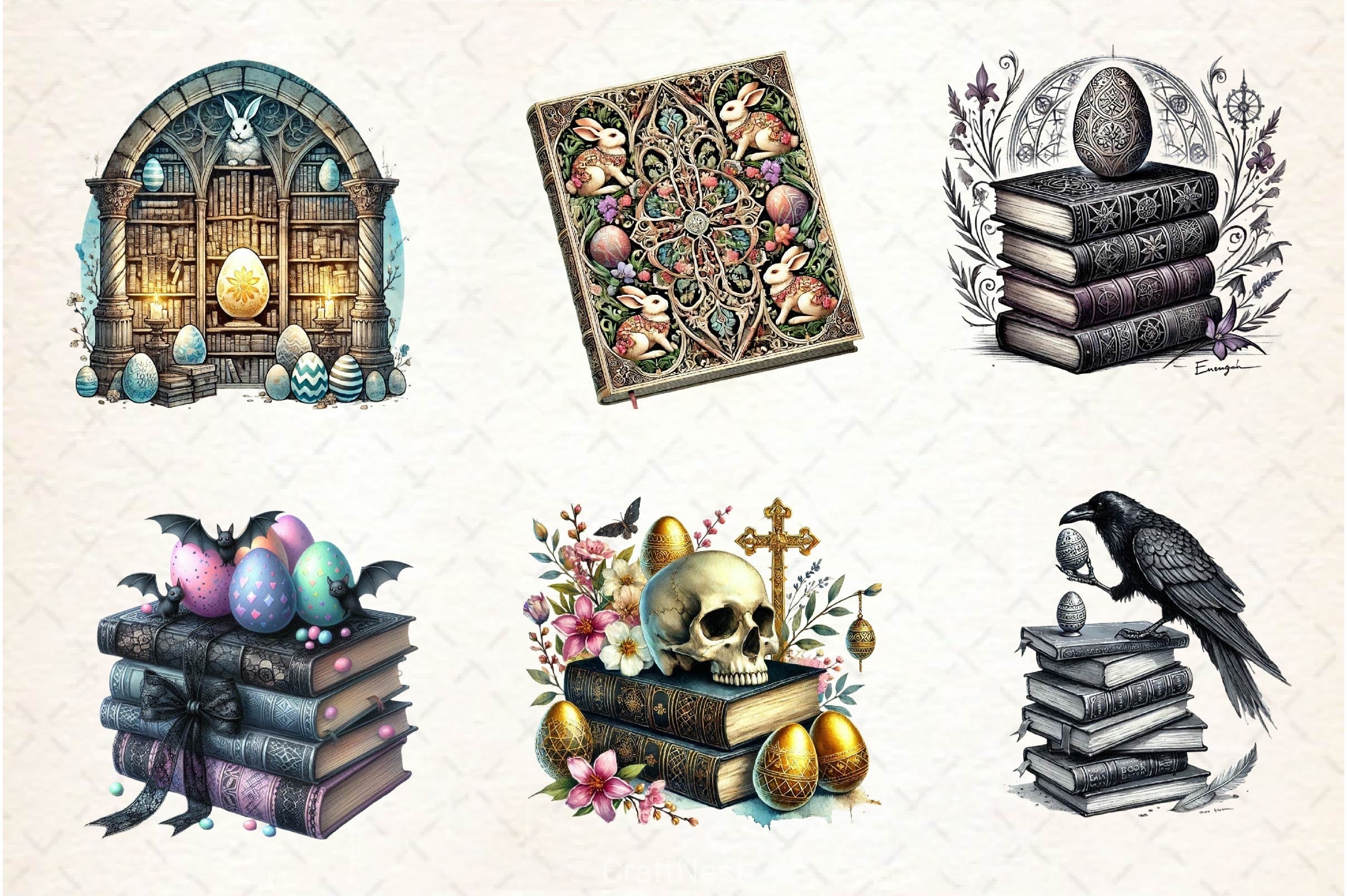 Gothic Easter Day Books Clipart Bundle 2