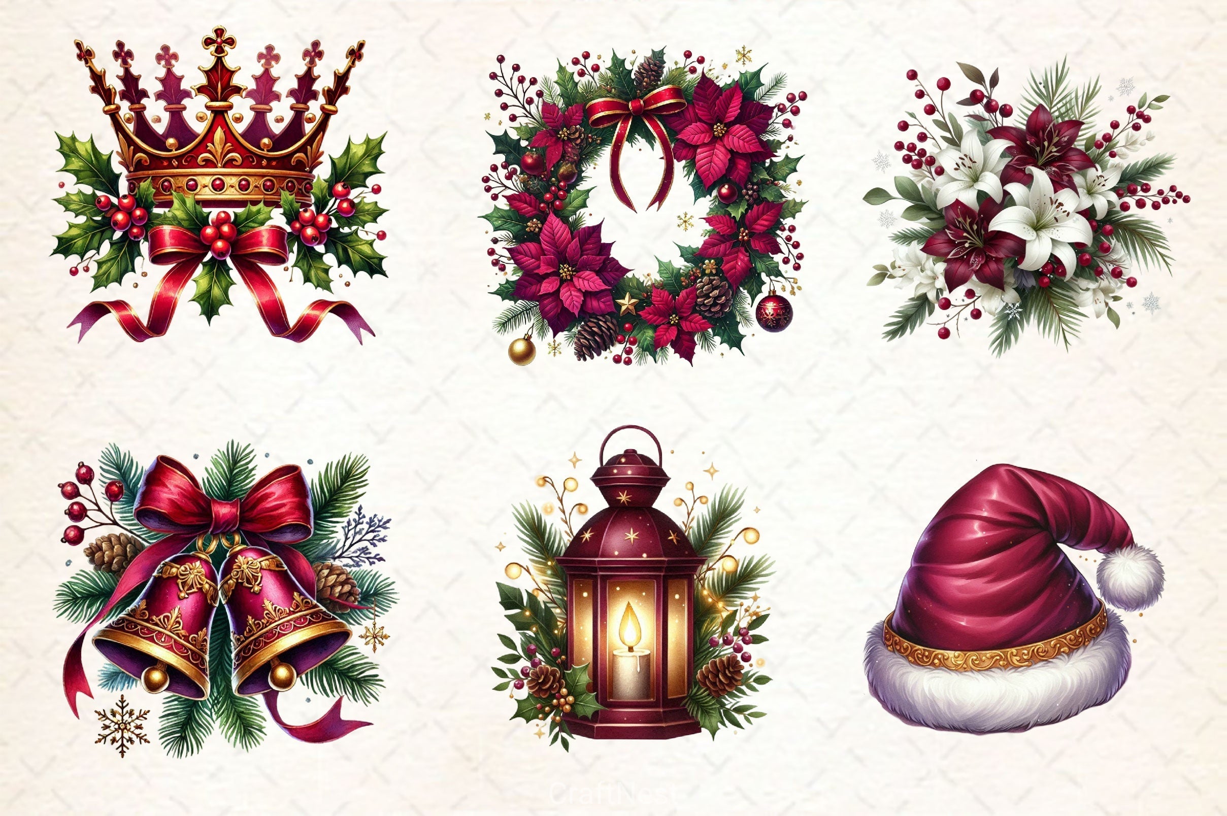 Burgundy Beauty & Holiday Clipart Bundle 2
