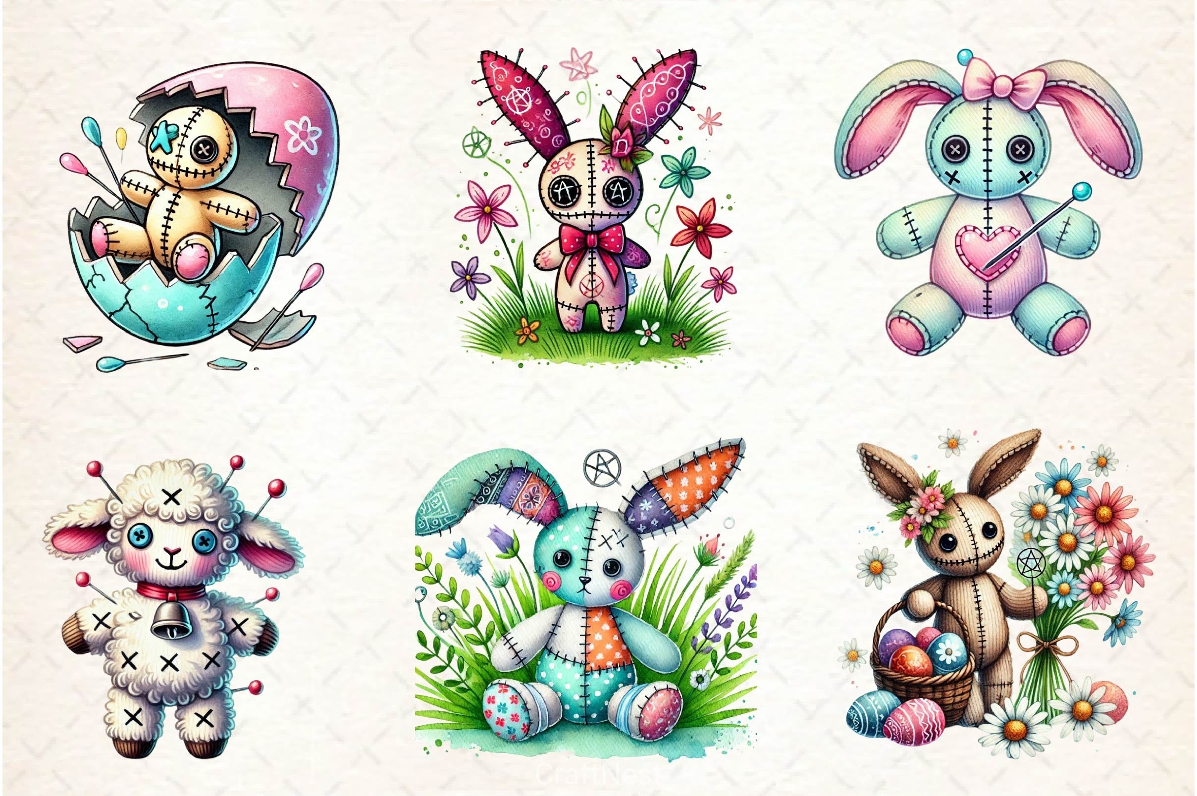 Cute Easter Voodoo Doll Clipart Bundle 2