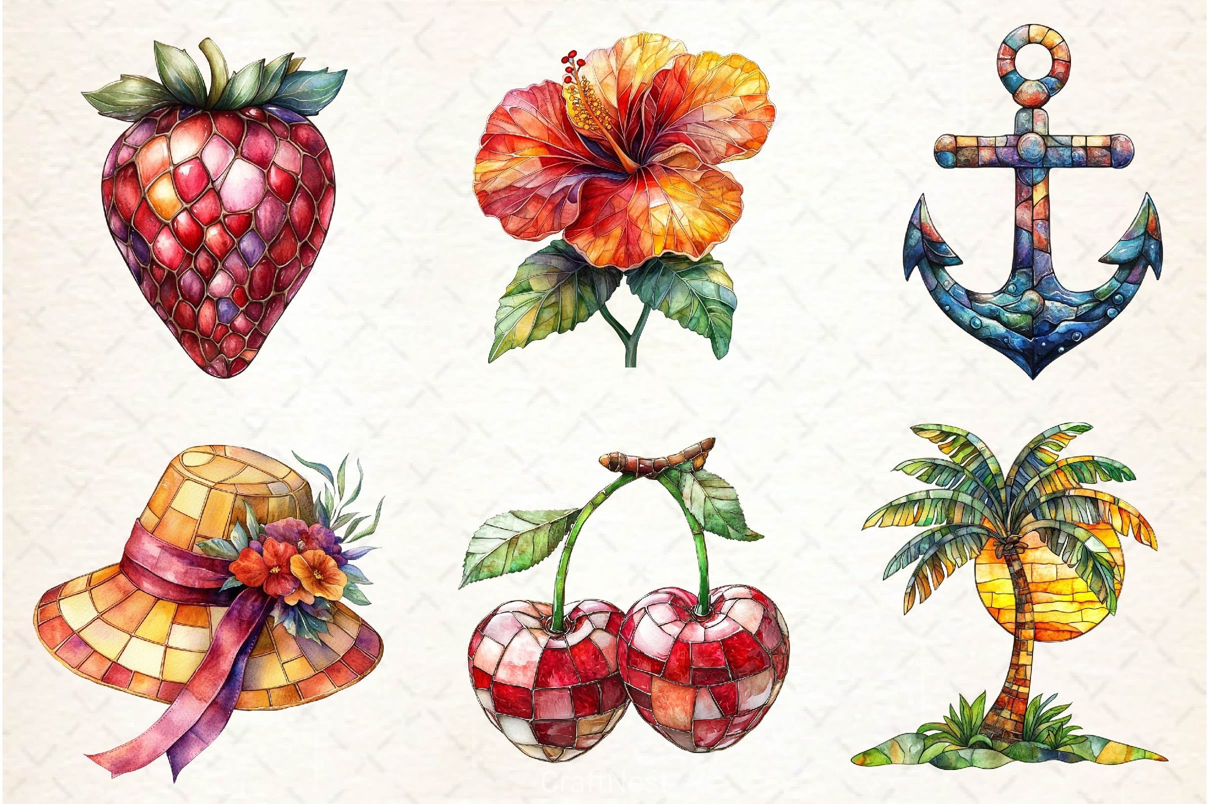 Stained Glass Summer Clipart Bundle