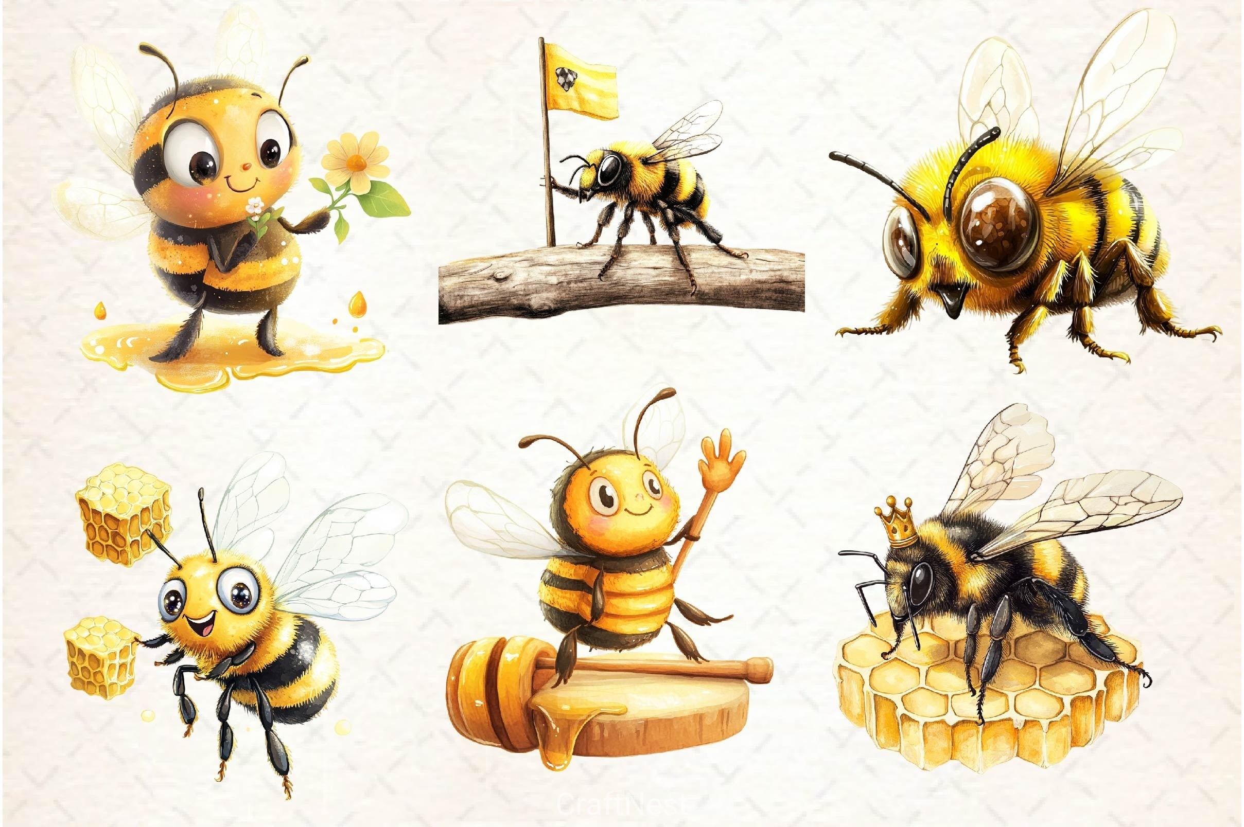 Vintage Bee Expressions Collection Clipart Bundle