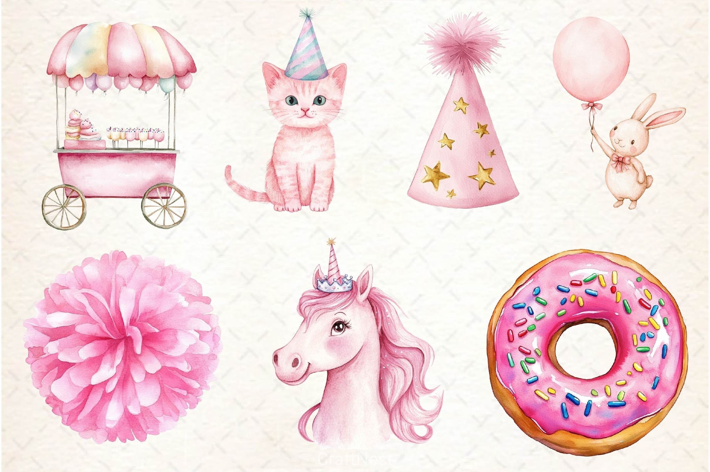Pink Kids Birthday Clipart Bundle