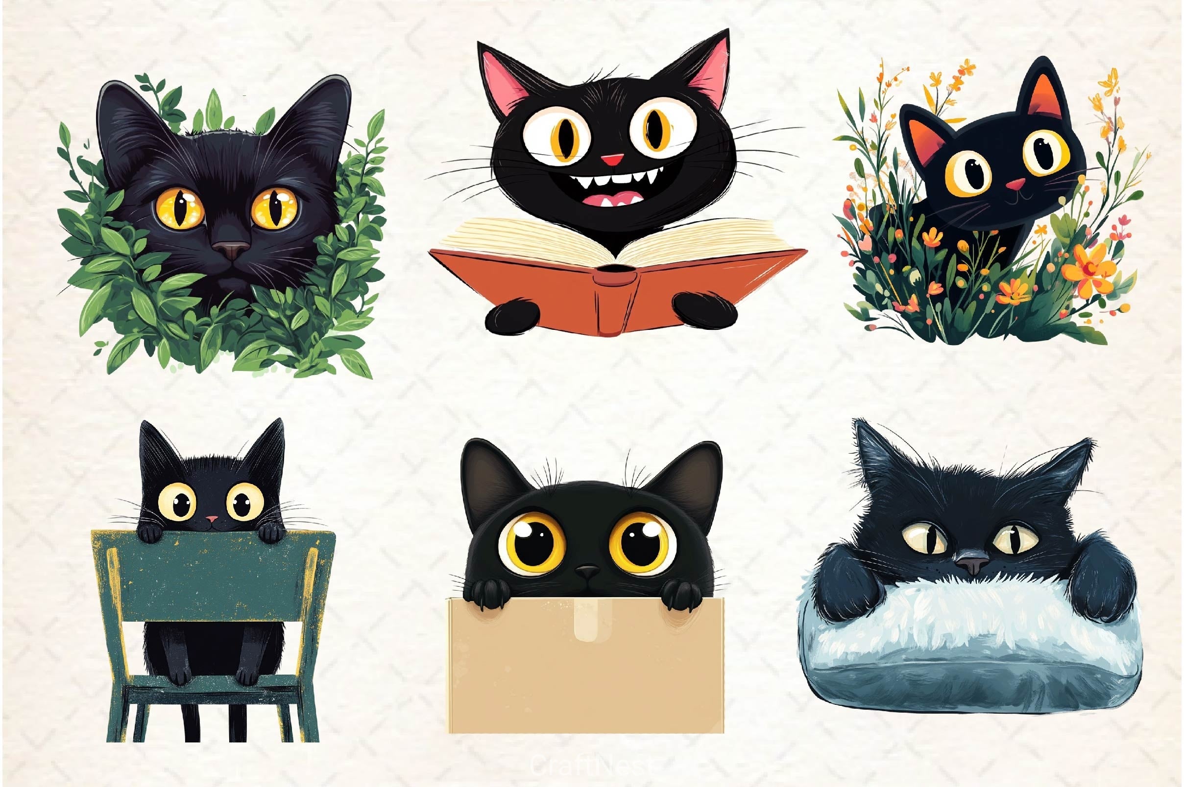 Black Cat Peeking Clipart Bundle 3
