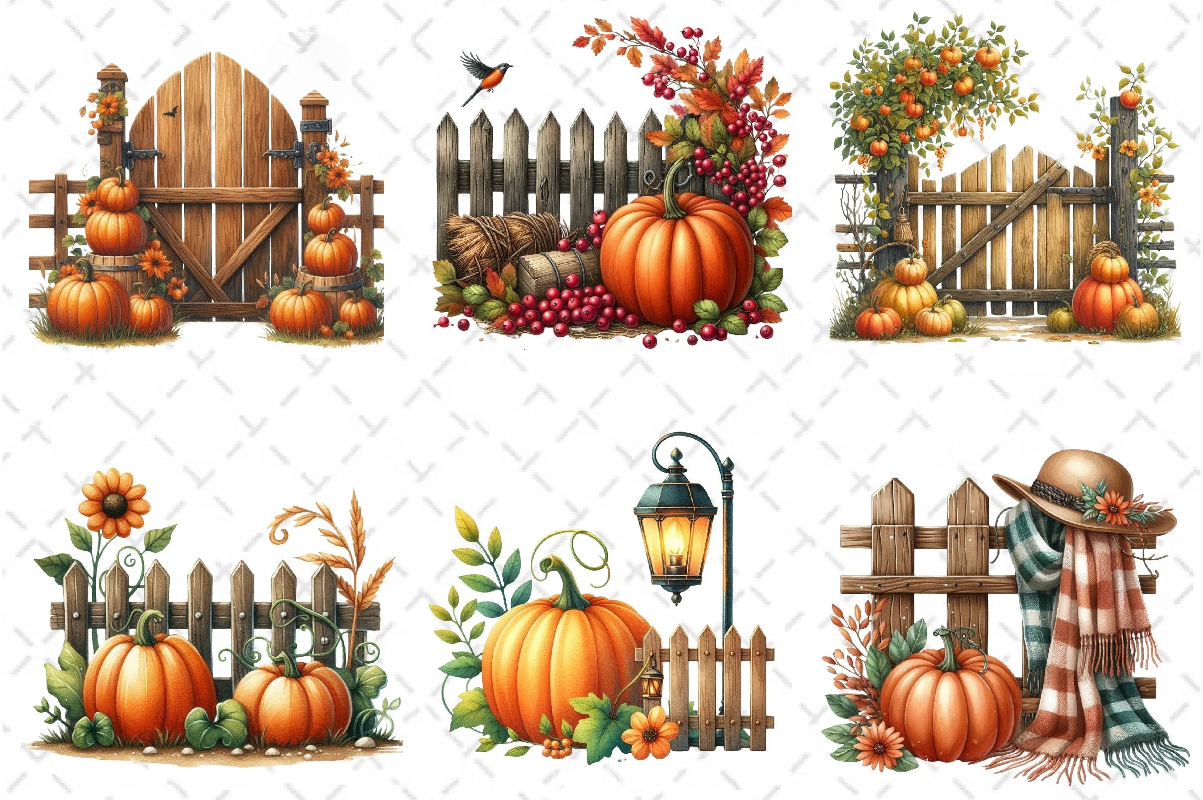 Fall Pumpkin Fence Clipart Bundle 3