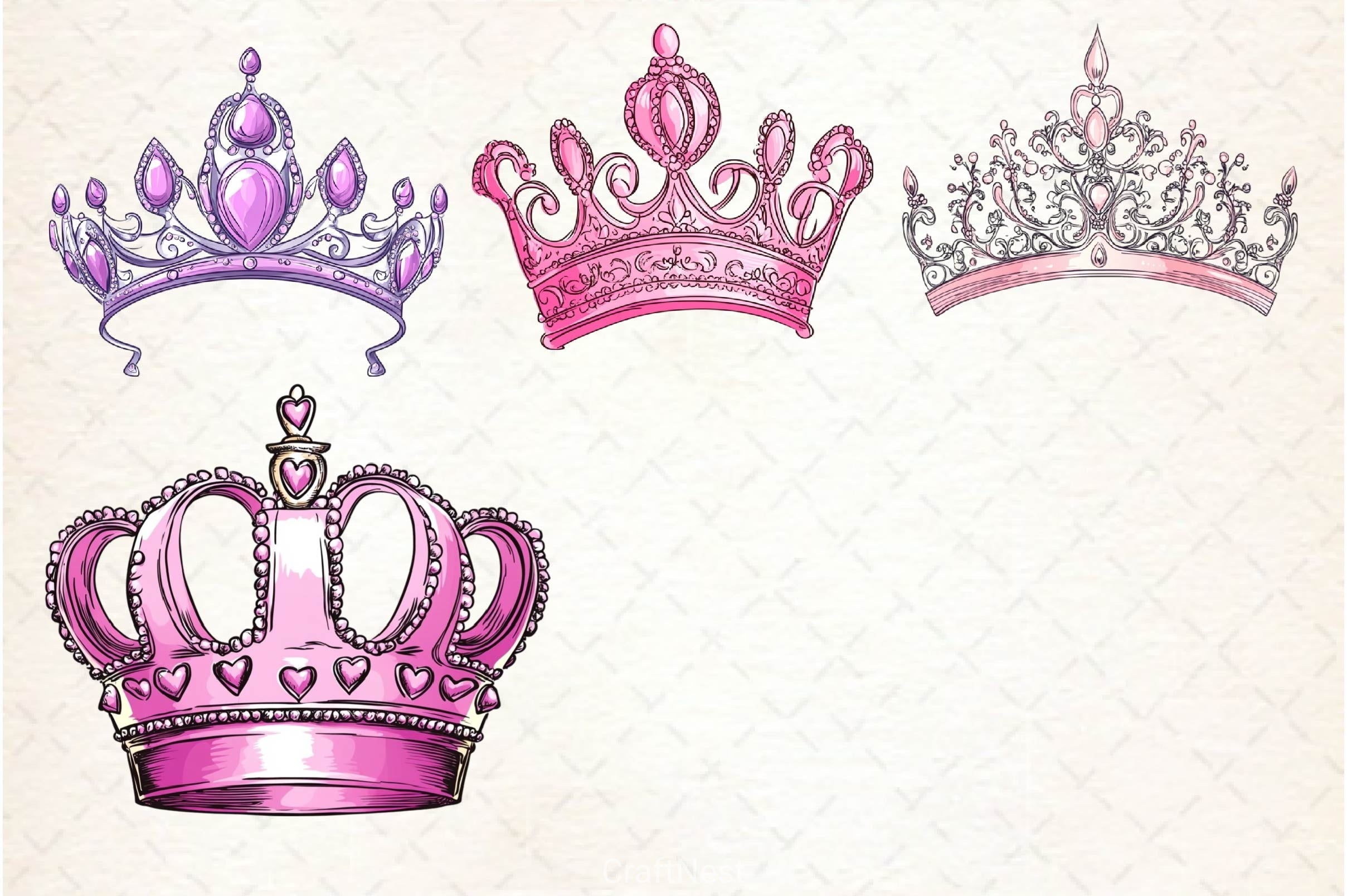 Pink Princess Tiara Clipart Bundle