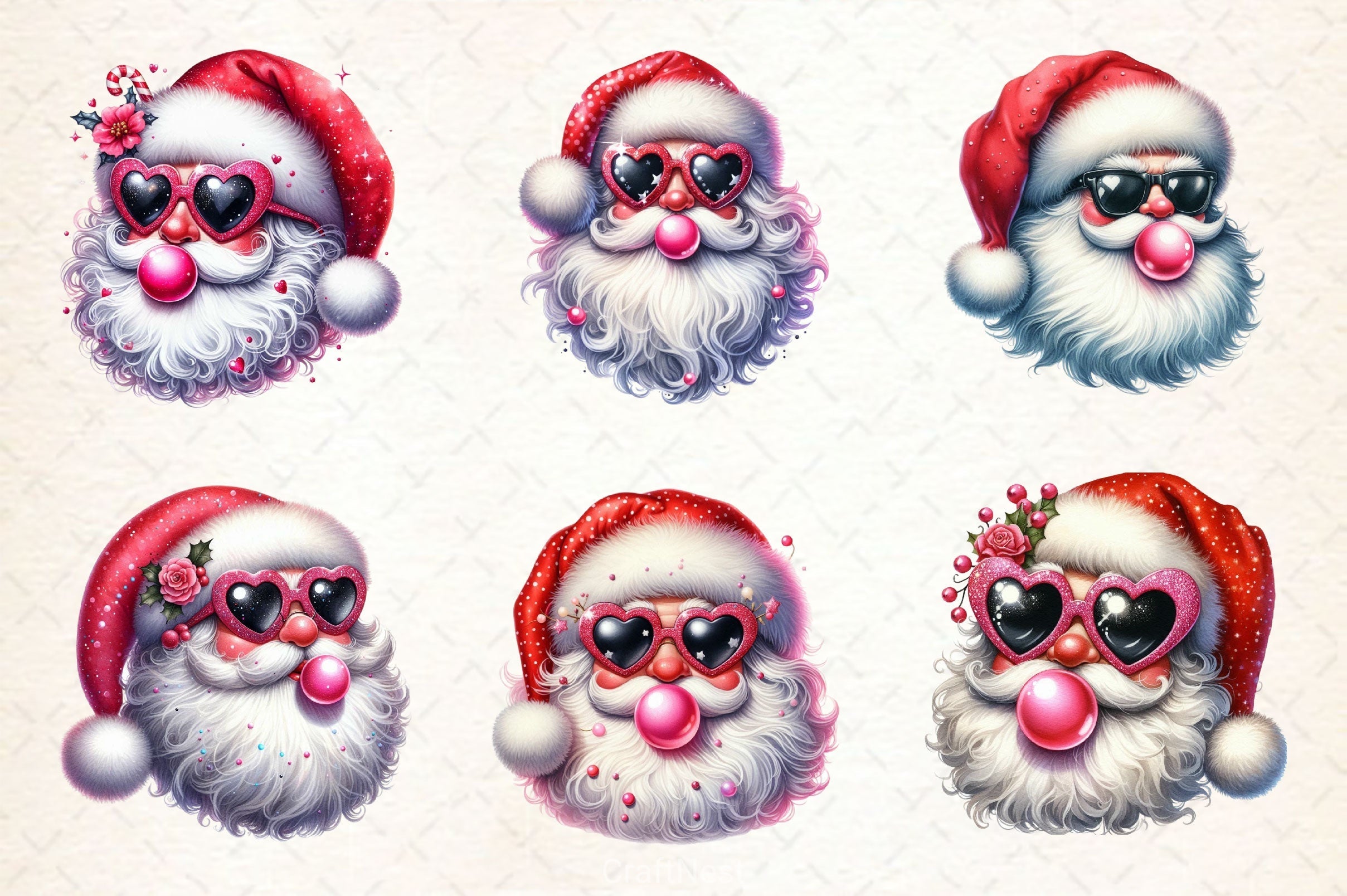 Retro Santa Blowing Bubble Designs Clipart Bundle