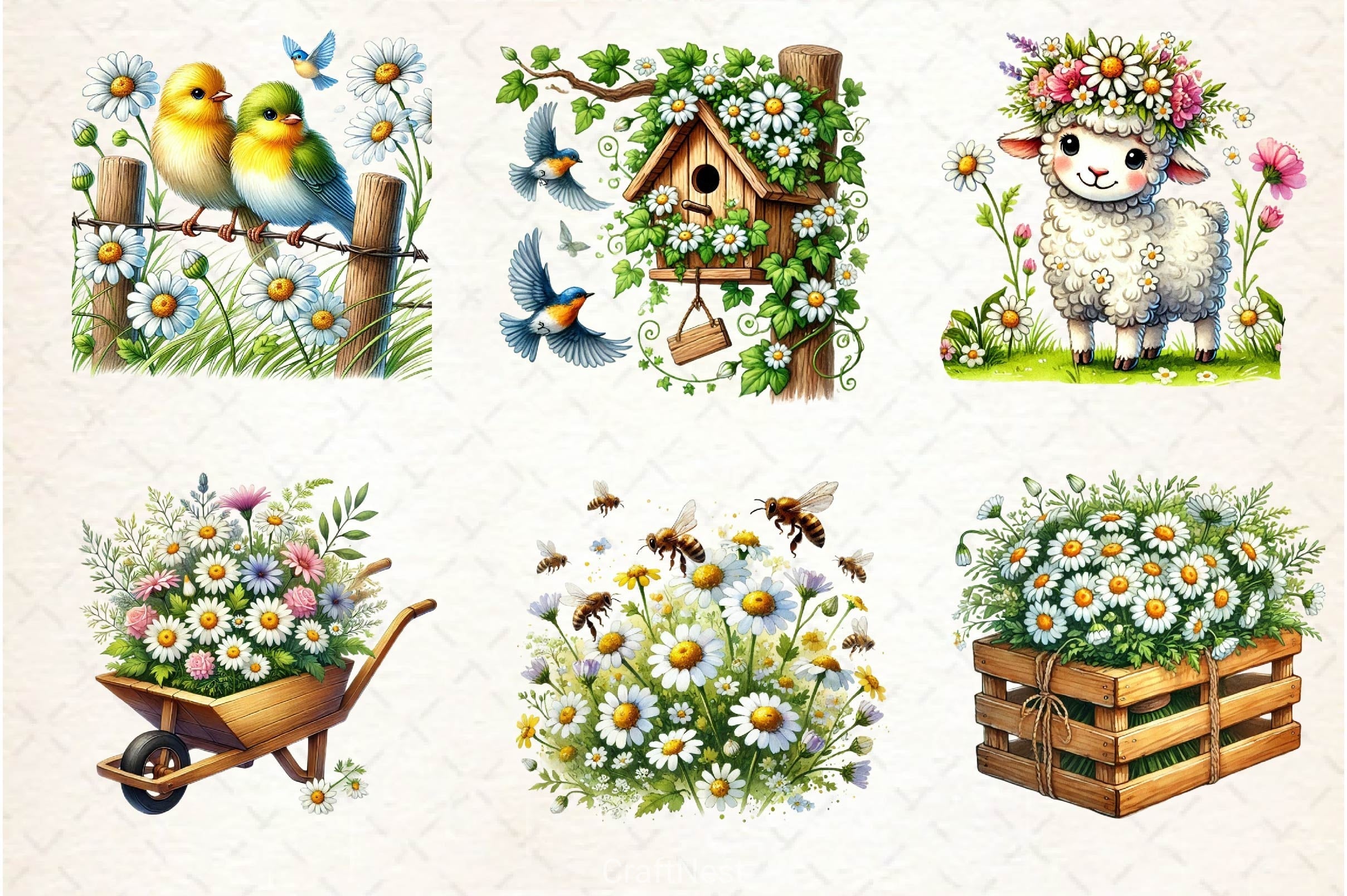 Spring Daisy Farm Clipart Bundle 2