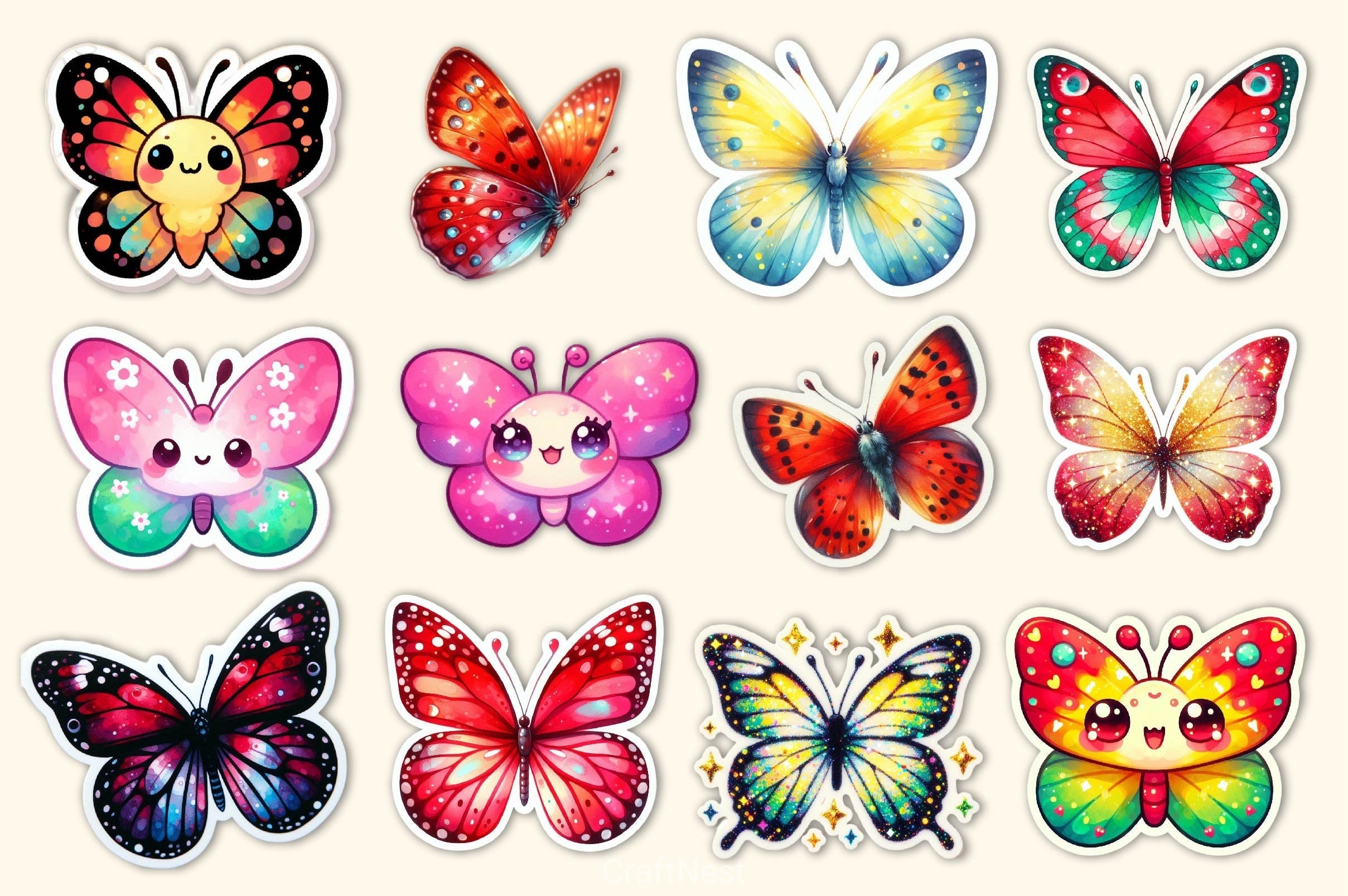 Kawaii Butterfly Stickers Sticker Clipart Bundle 3