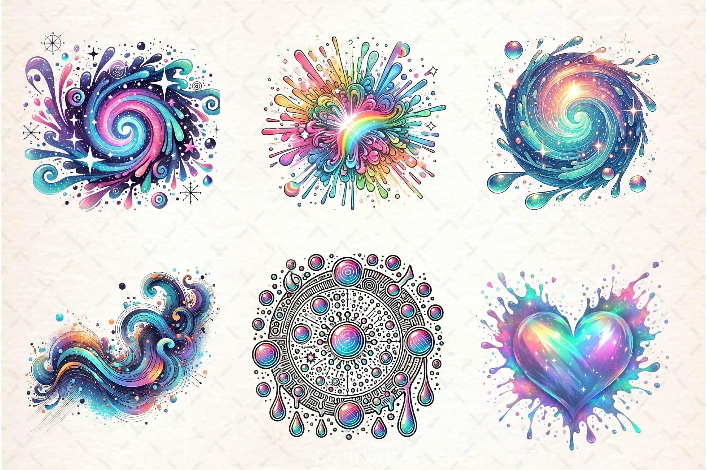 Holographic Drips And Splashes Clipart Bundle 2