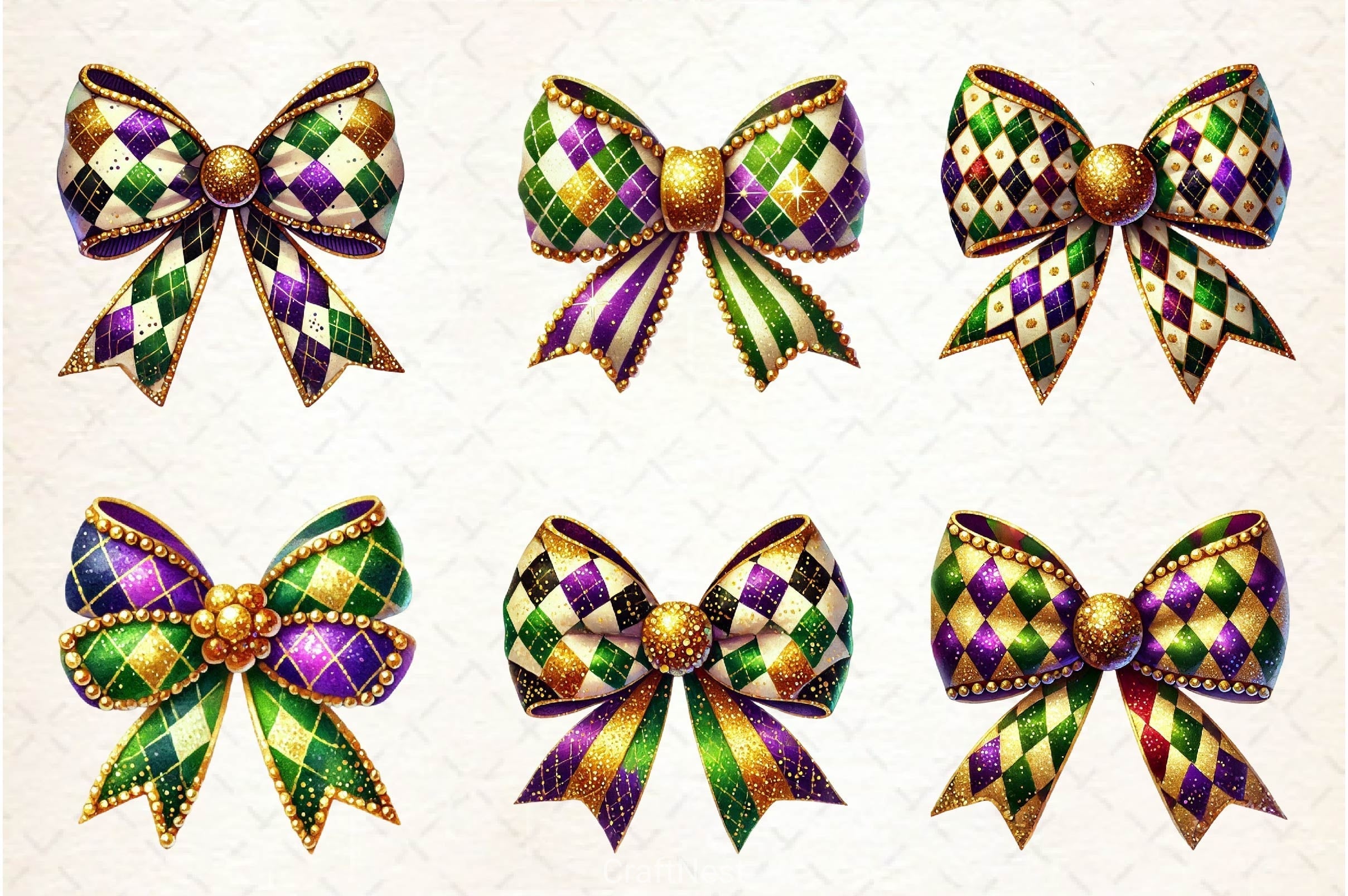 Mardi Gras Coquette Bow Clipart Bundle 2