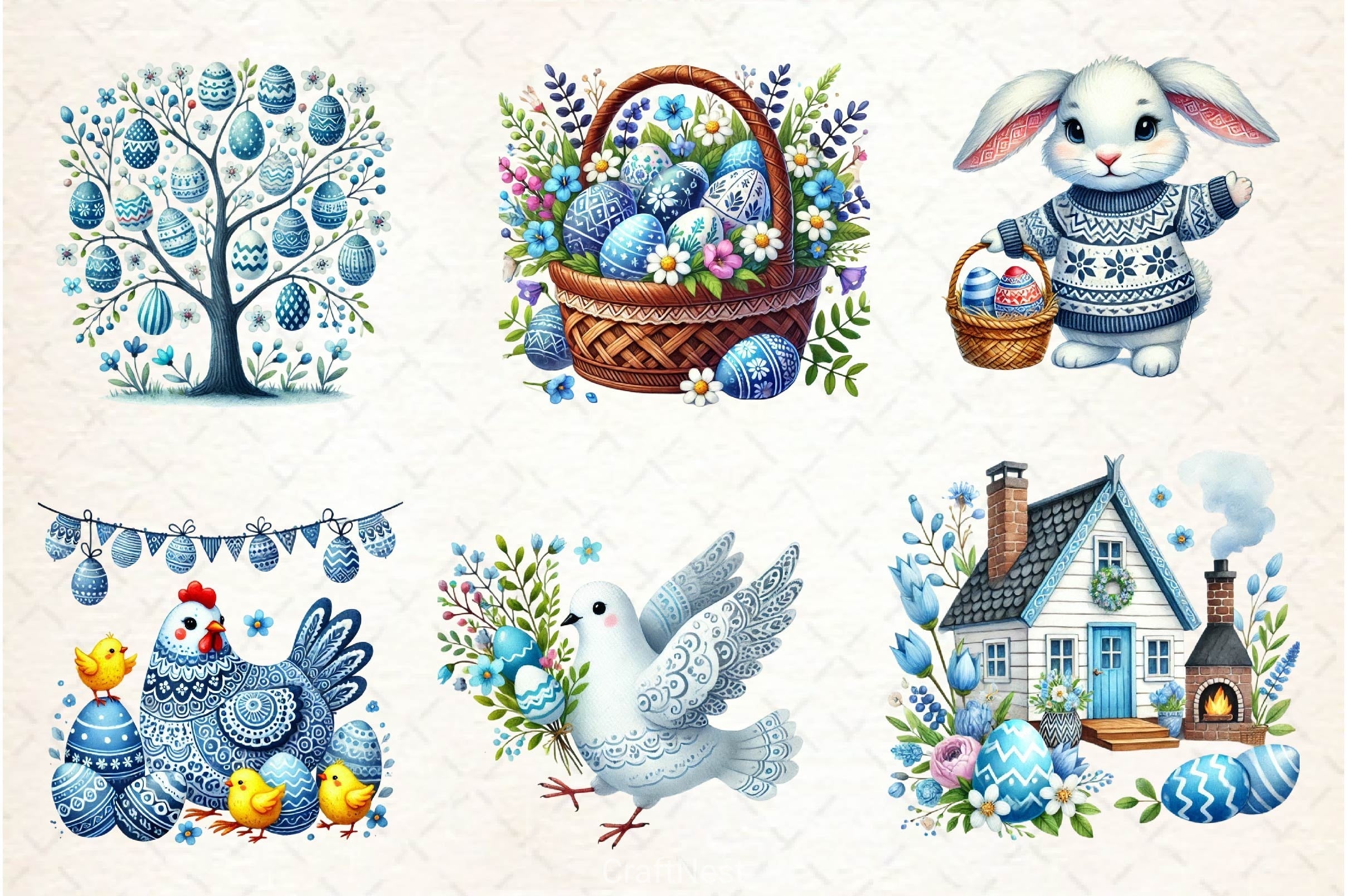 Blue Nordic Easter Clipart Bundle 2