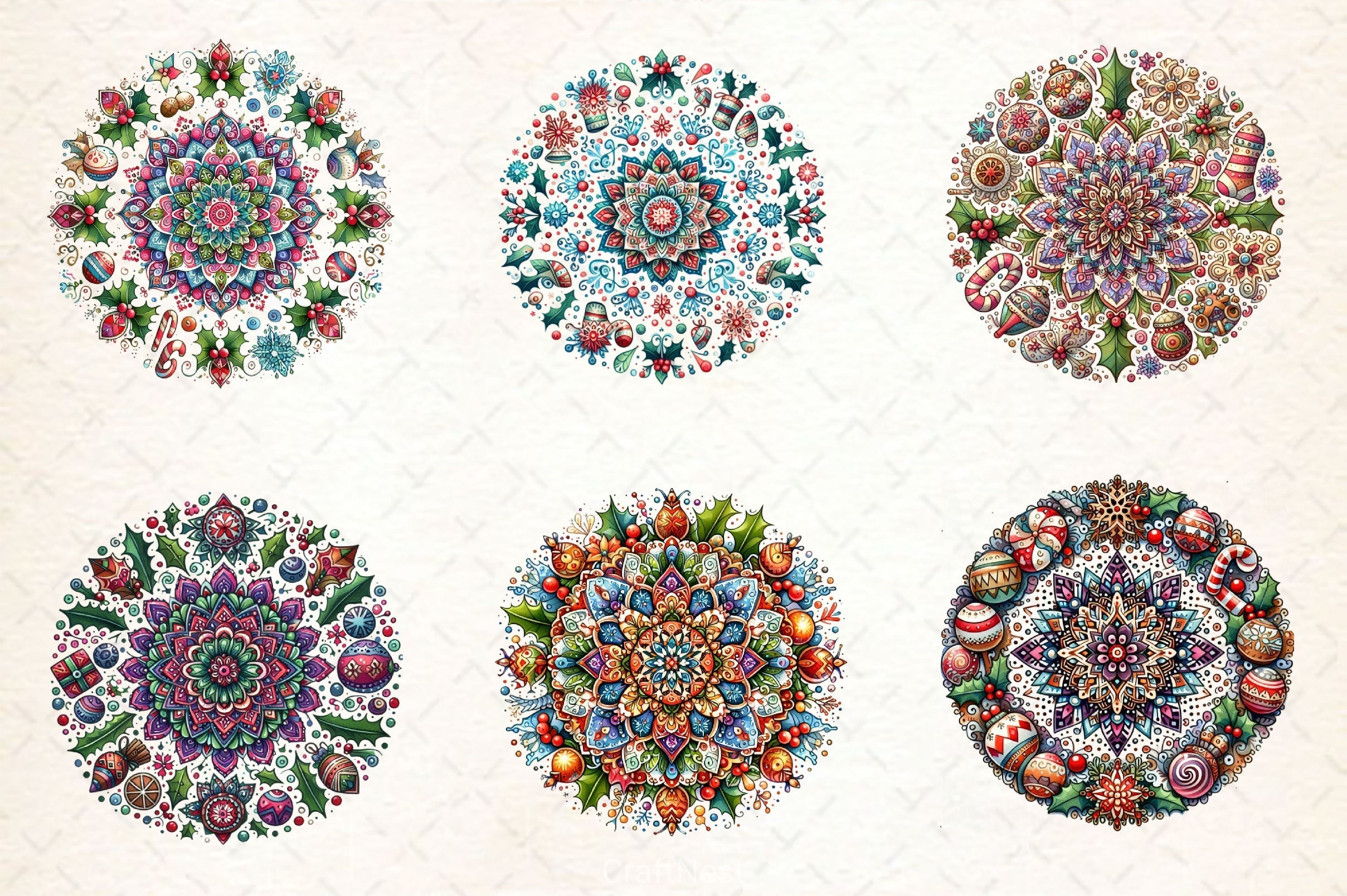 Boho Mandala Christmas Clipart Bundle