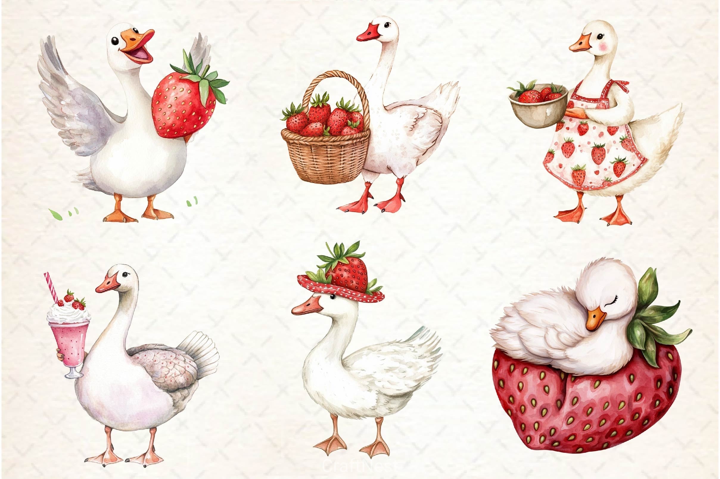Strawberry Goose Clipart Bundle 2