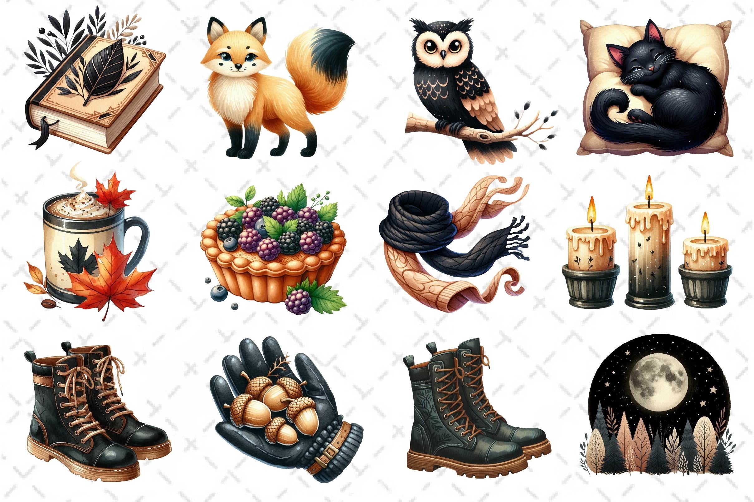 Beige Black Autumn Clipart Bundle