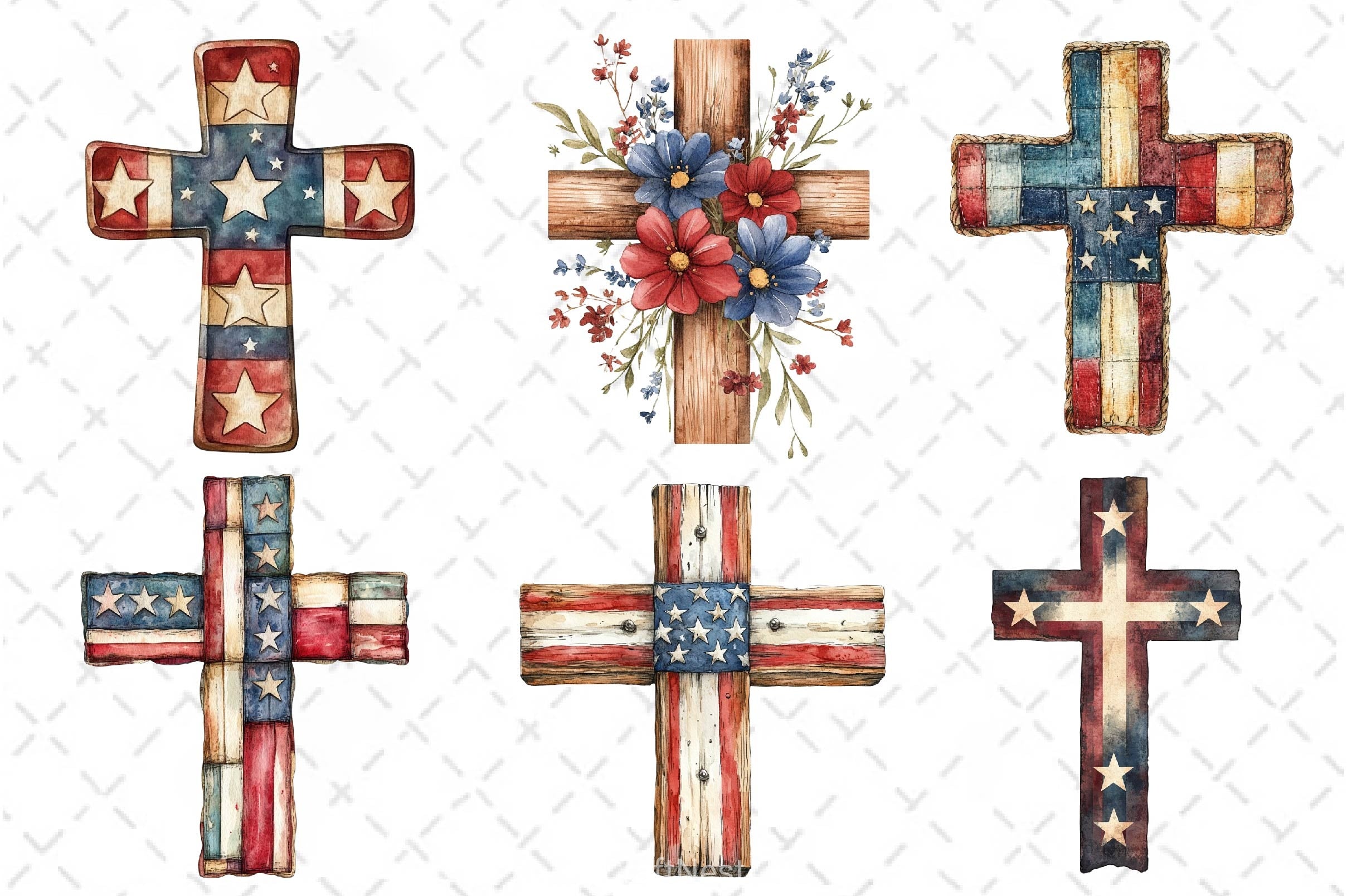 Vintage American Flag Cross Clipart Bundle